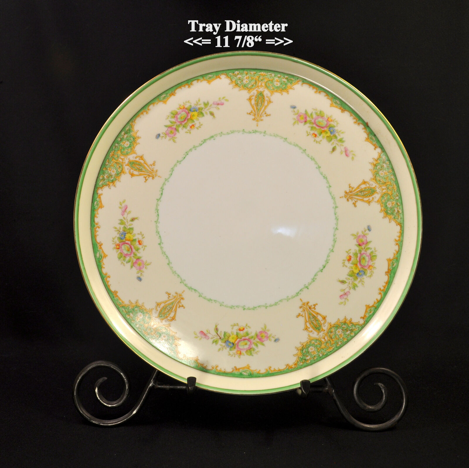 Noritake Tray Teapot Creamer Sugar 2 Cups & Saucers Floral Green Gold 1918-1931
