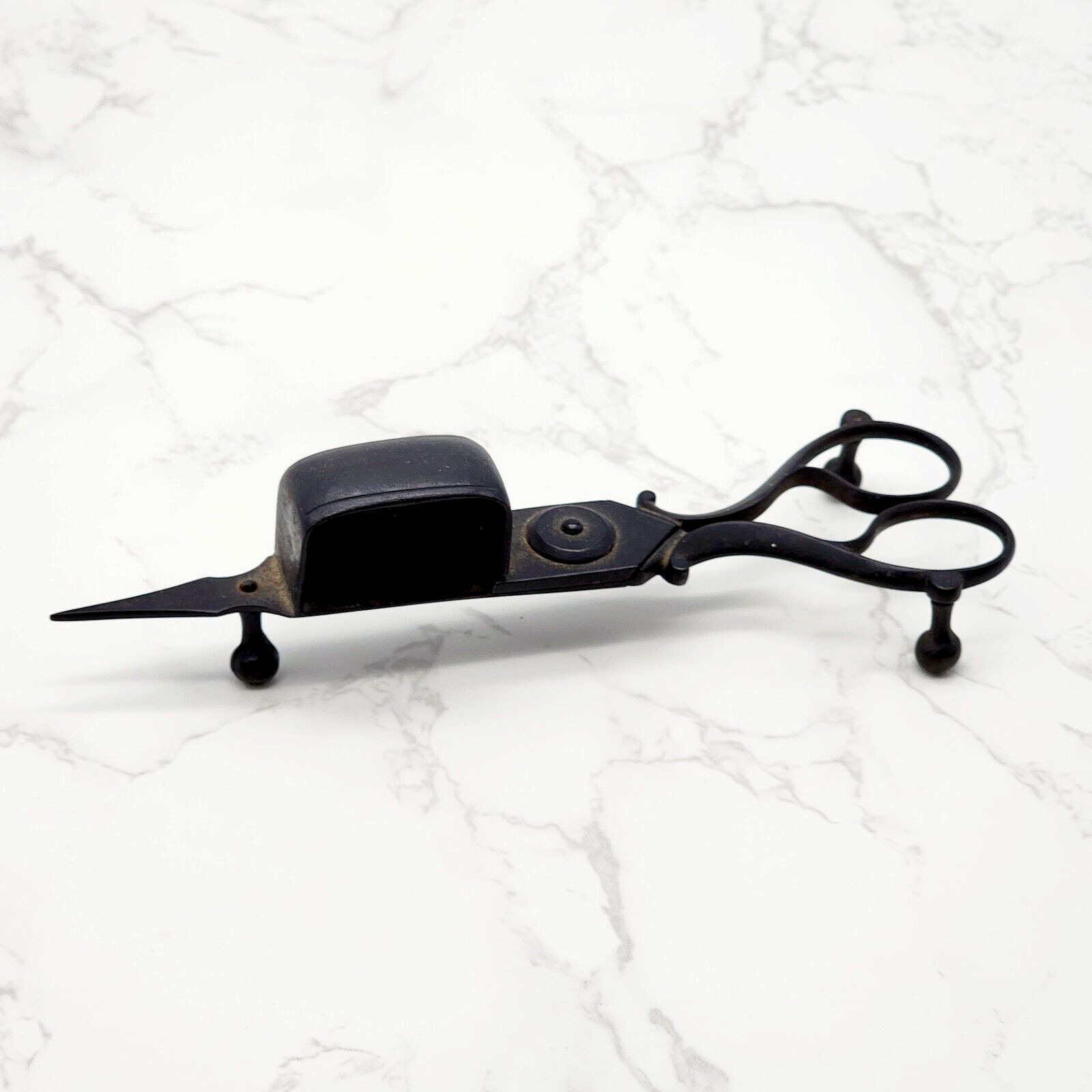 Antique Candle Wick Trimmer Snuffer Metal Spring Back Scissor Victorian 1800s