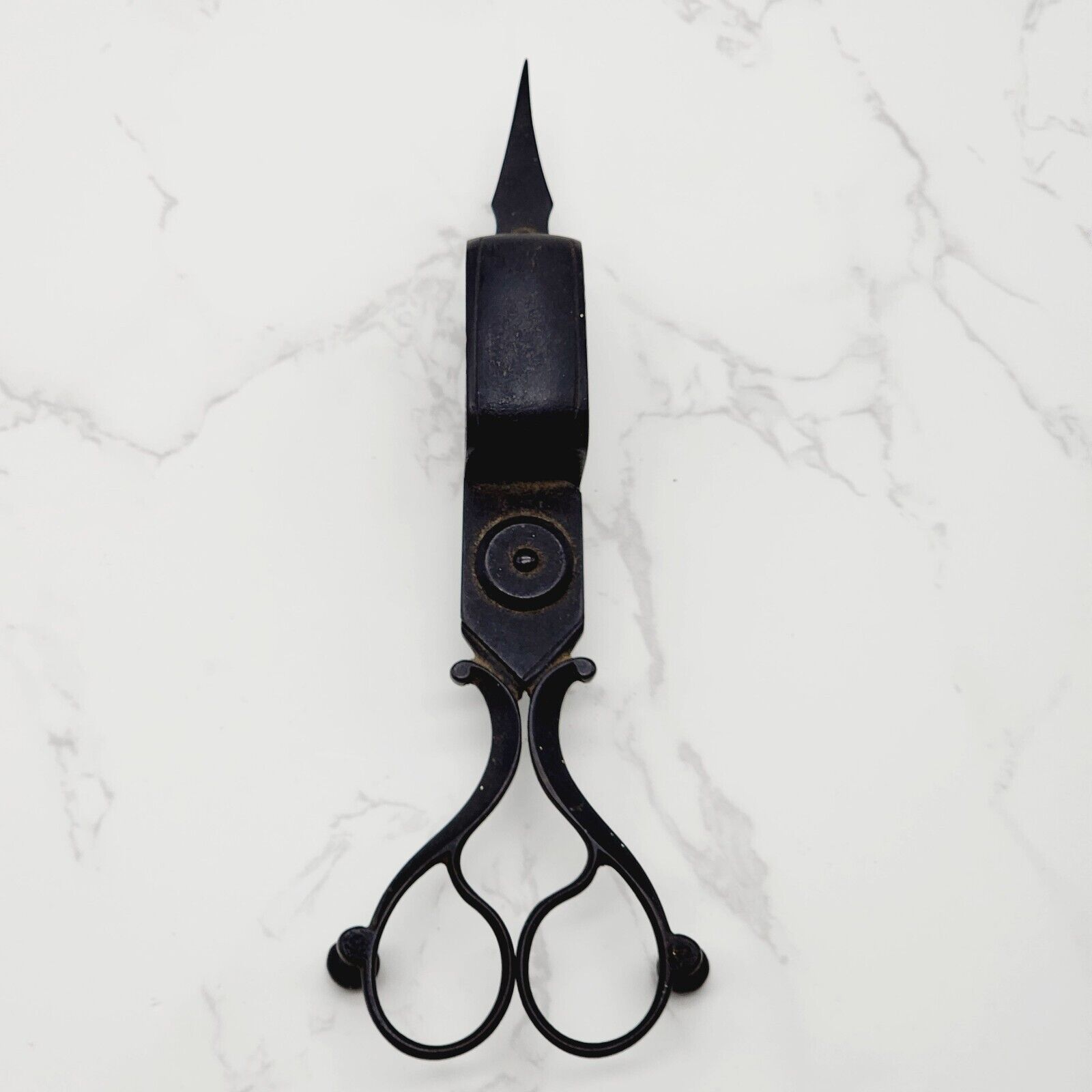 Antique Candle Wick Trimmer Snuffer Metal Spring Back Scissor Victorian 1800s