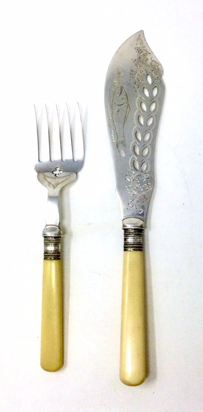 Antique English H.F & Co Silver Plate Master Fish Fork & Knife Set 1900s