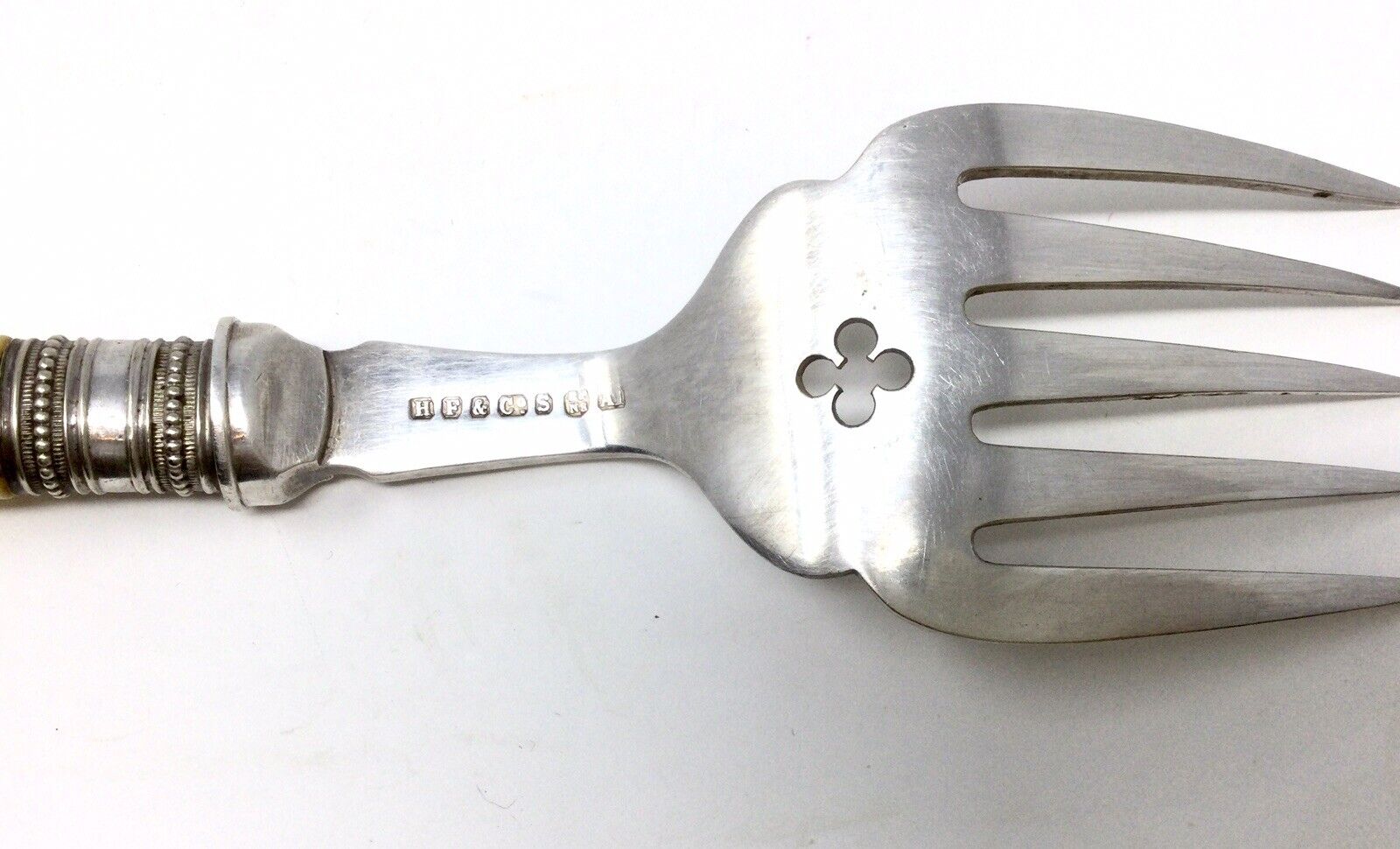 Antique English H.F & Co Silver Plate Master Fish Fork & Knife Set 1900s