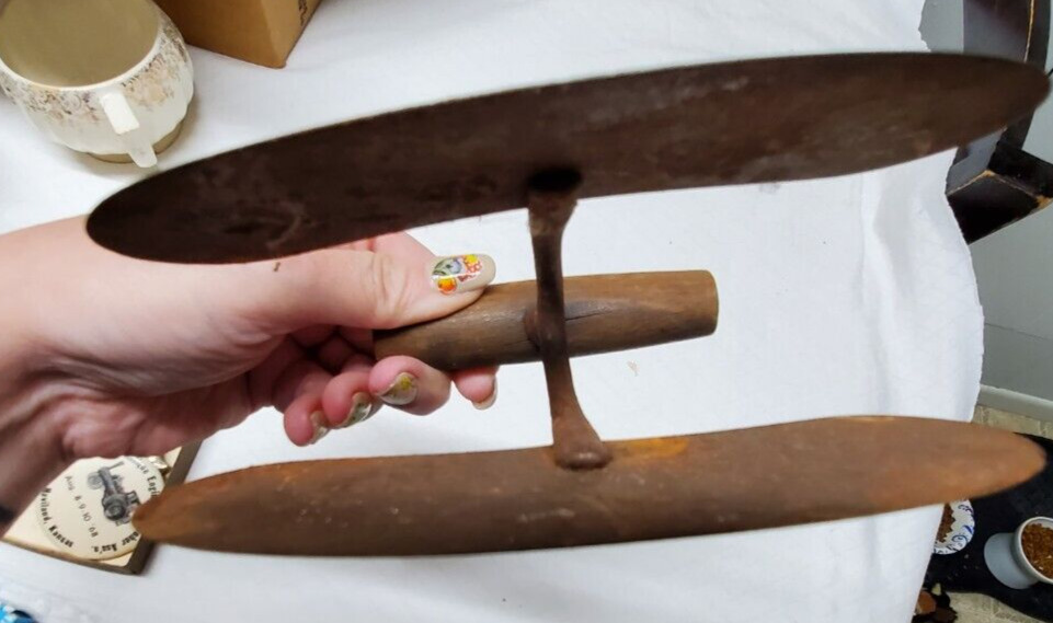Antique Vintage Dual Blade Wood Handle Metal Pastry Dough Cutter OLD Primitive