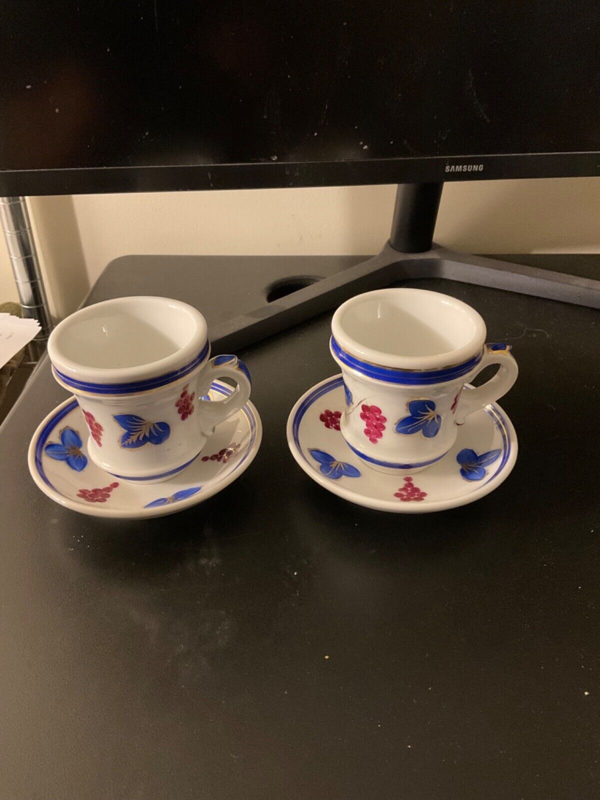 1800s Antique 2x French Brulots Saucers Coffee Cups Mugs Bistro Vintage Espresso