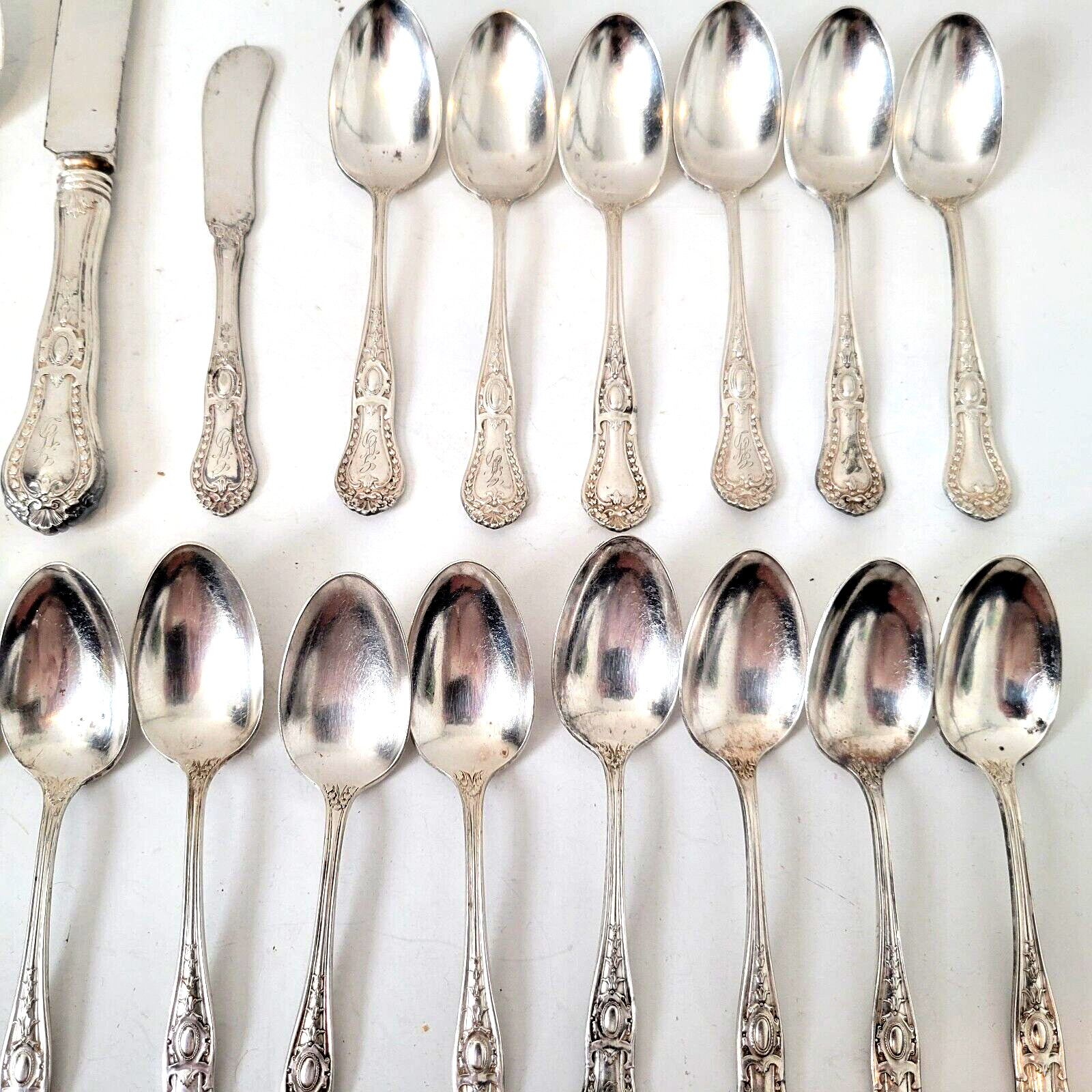 E.H.H. Smith Silver Co Marie Antoinette Silverplate Set of 40 1900's Monogram