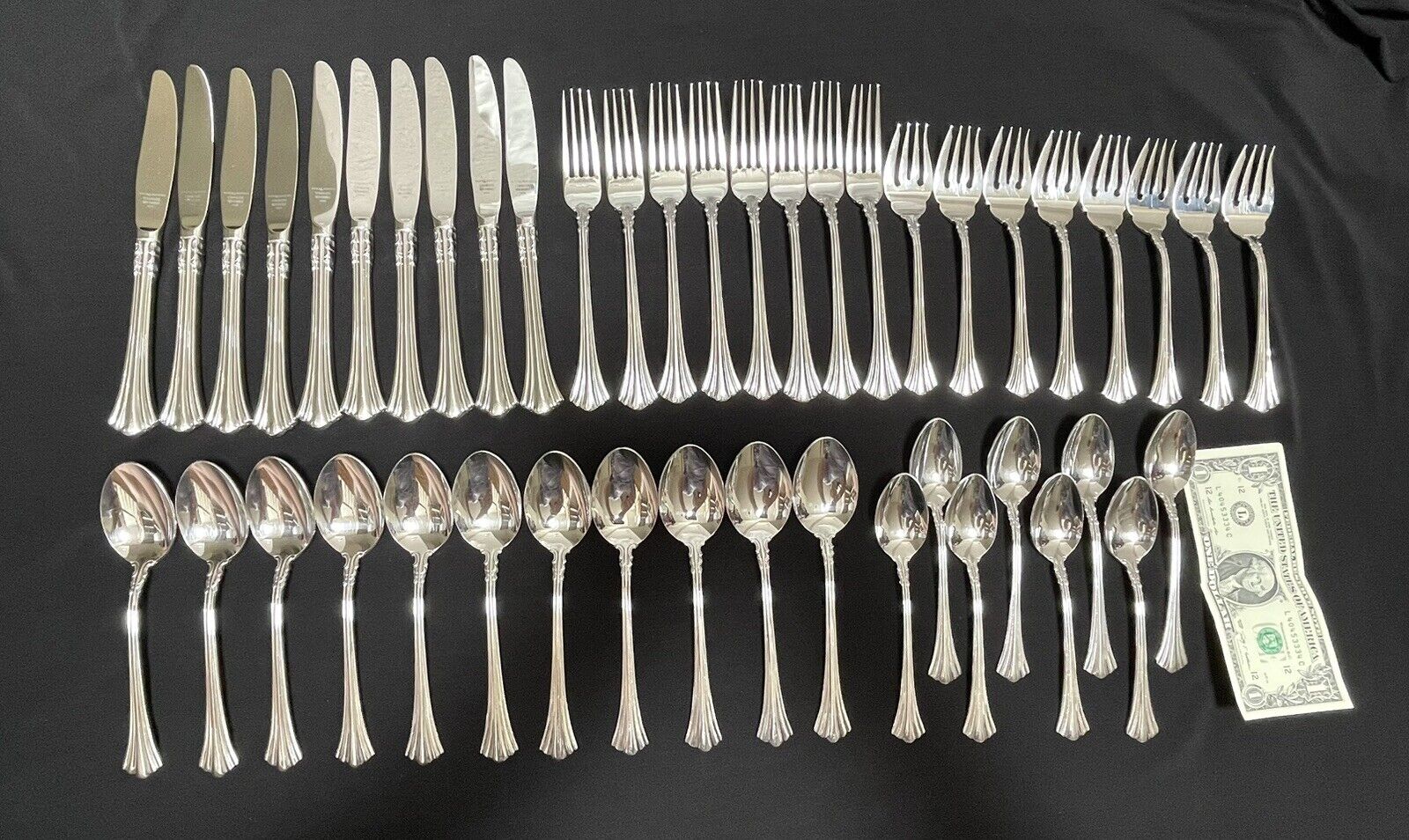 Vintage REED & BARTON 1800 Stainless Steel DELUXE Fancy Flatware Lot 45 Pieces