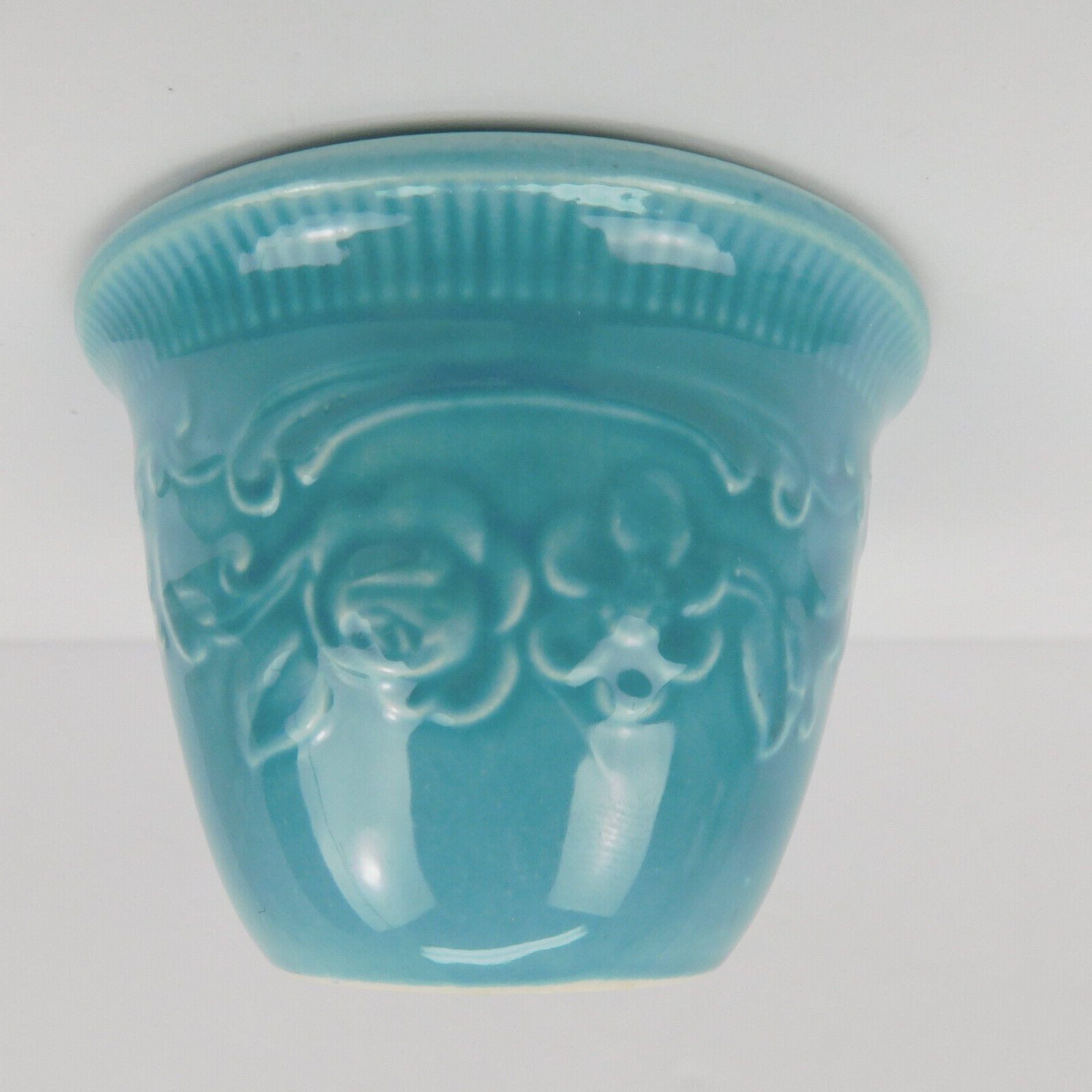 VTG Homer Laughlin Teal Oven Serve Ware Custard Cup Flower Ramekin Bowl USA 2.5"