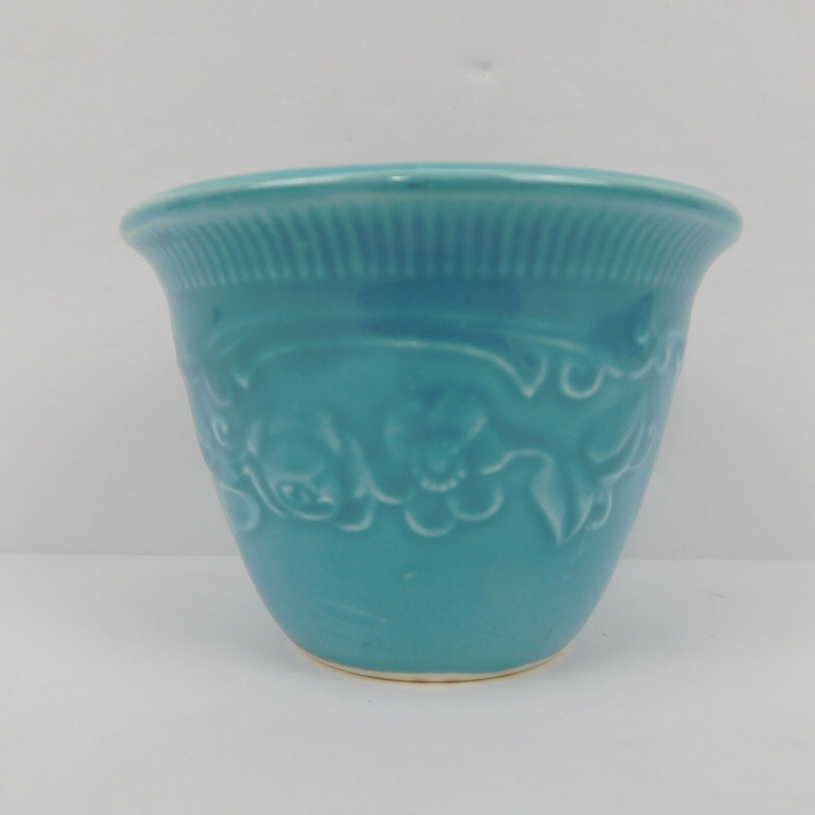 VTG Homer Laughlin Teal Oven Serve Ware Custard Cup Flower Ramekin Bowl USA 2.5"