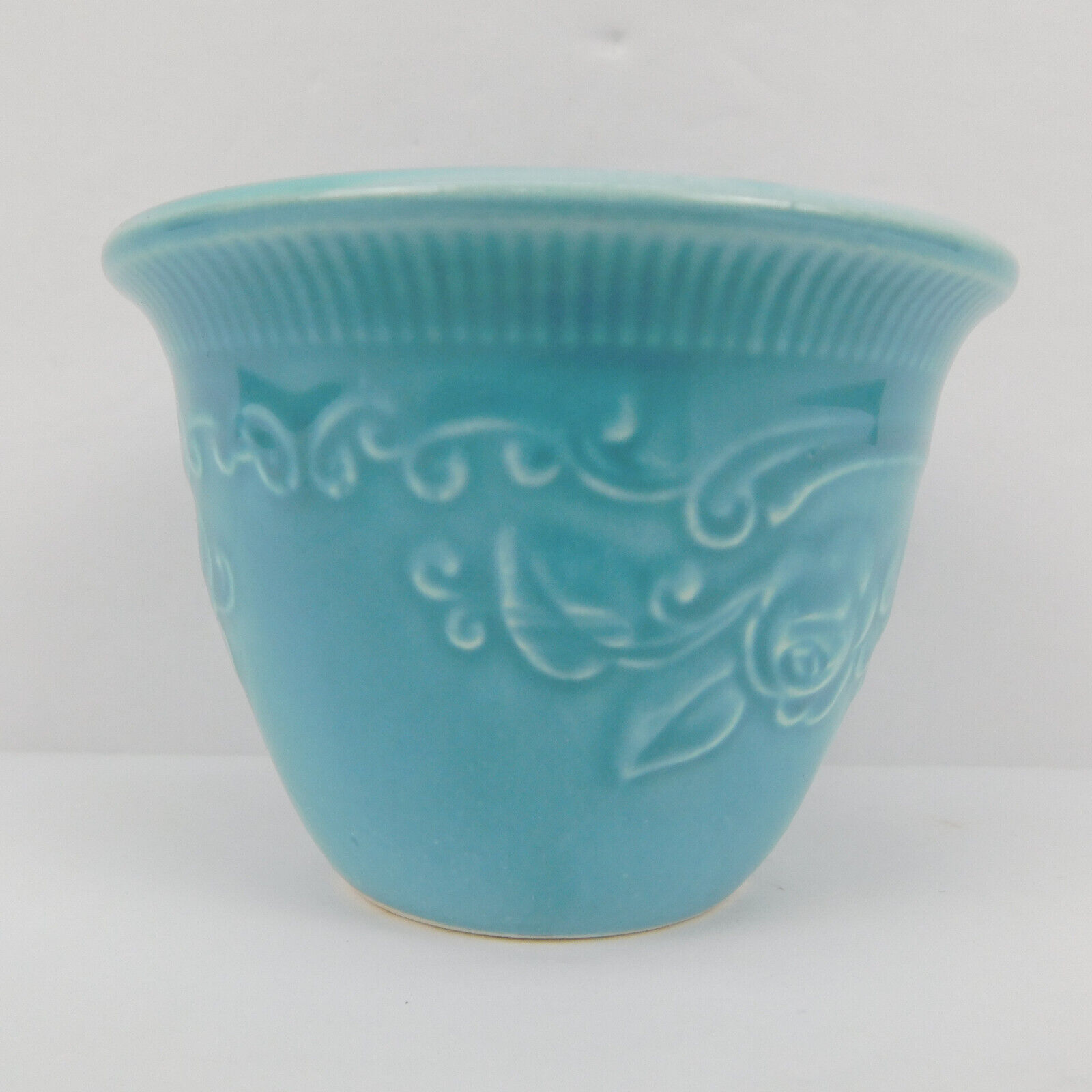 VTG Homer Laughlin Teal Oven Serve Ware Custard Cup Flower Ramekin Bowl USA 2.5"