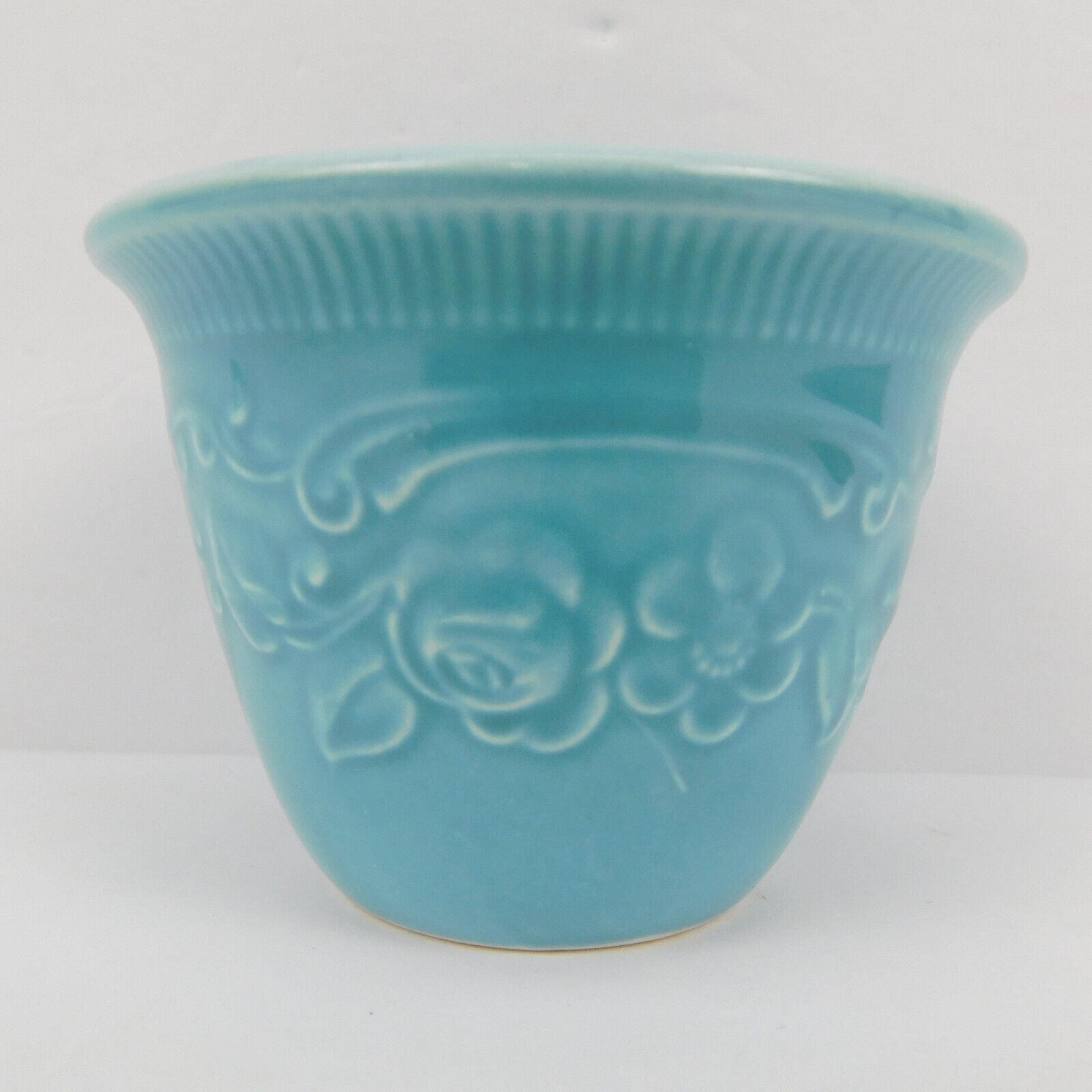 VTG Homer Laughlin Teal Oven Serve Ware Custard Cup Flower Ramekin Bowl USA 2.5"