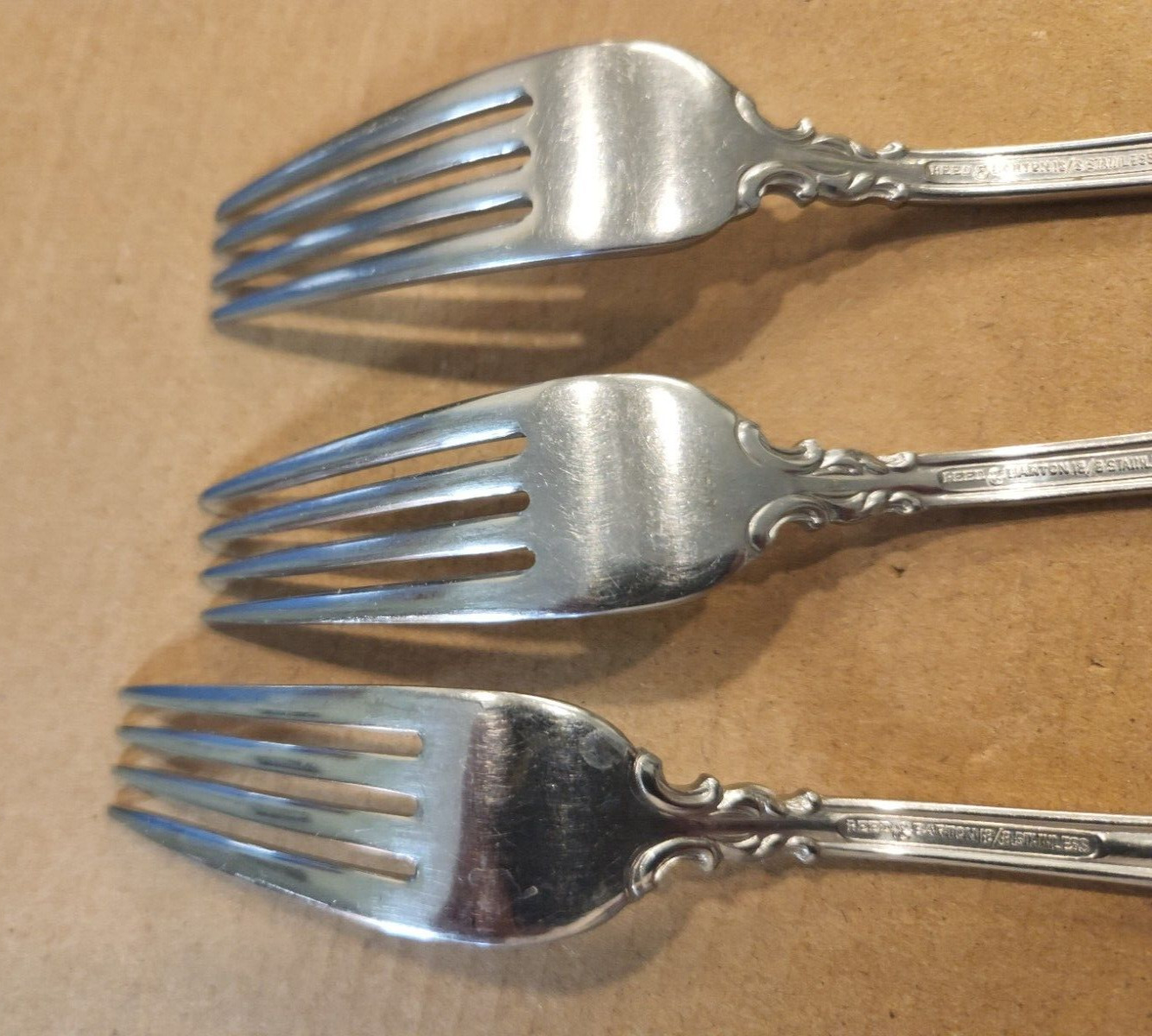 (3) Three 18/8 Stainless Reed & Barton 1800 Dinner Forks 7 5/8"