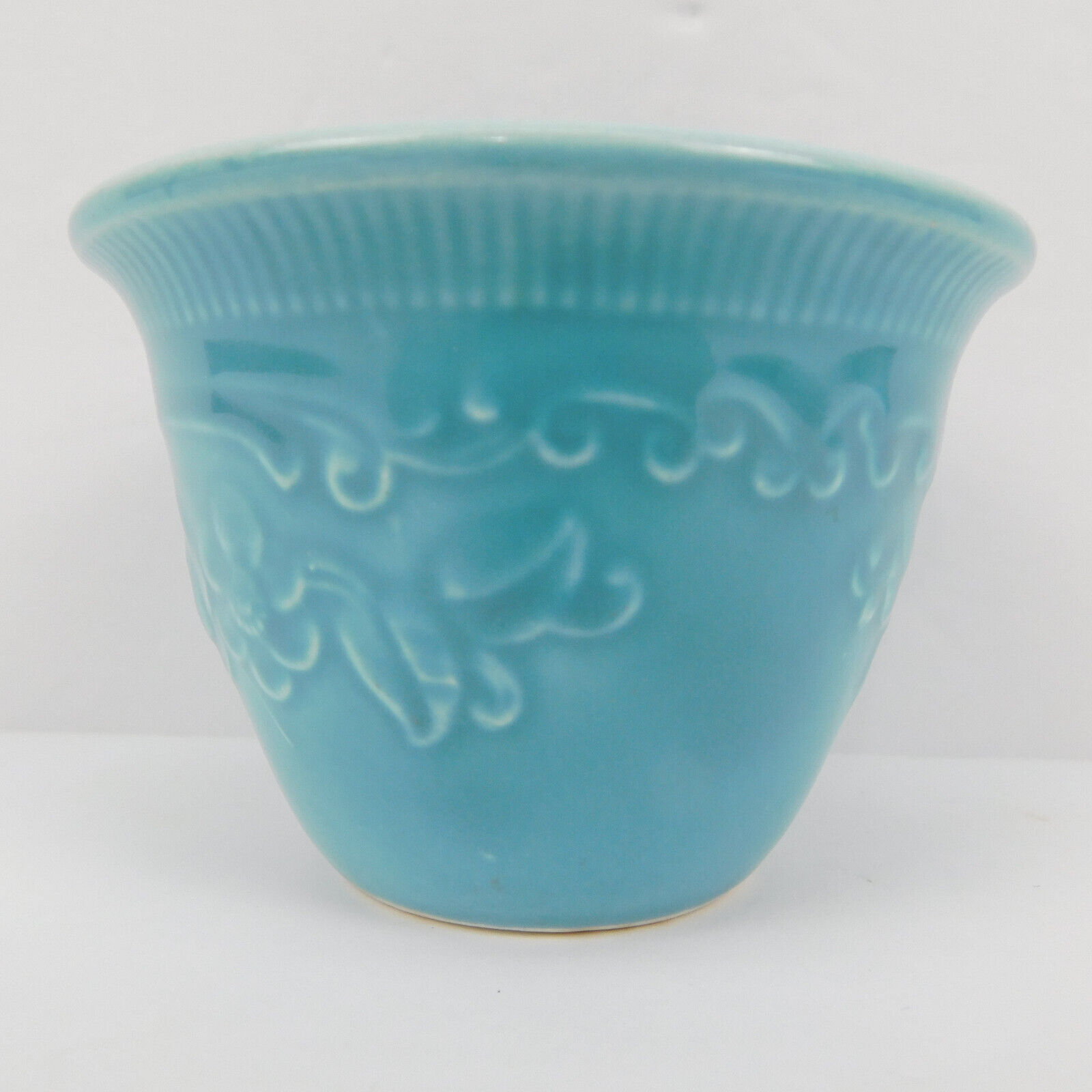 VTG Homer Laughlin Teal Oven Serve Ware Custard Cup Flower Ramekin Bowl USA 2.5"