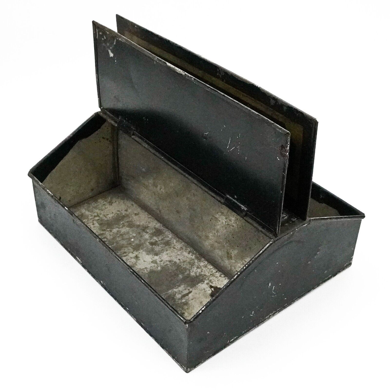 Antique c. 1800's Toleware Spoon & Fork Compartmented Tin Cutlery Box Caddy