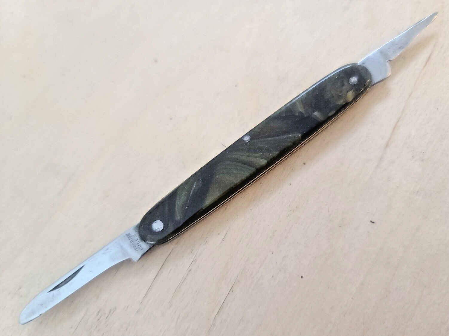 VINTAGE 1900's TERPRISE CUT. CO.3.25" CELLULOID SCALES DOUBLE CROSS PEN KNIFE