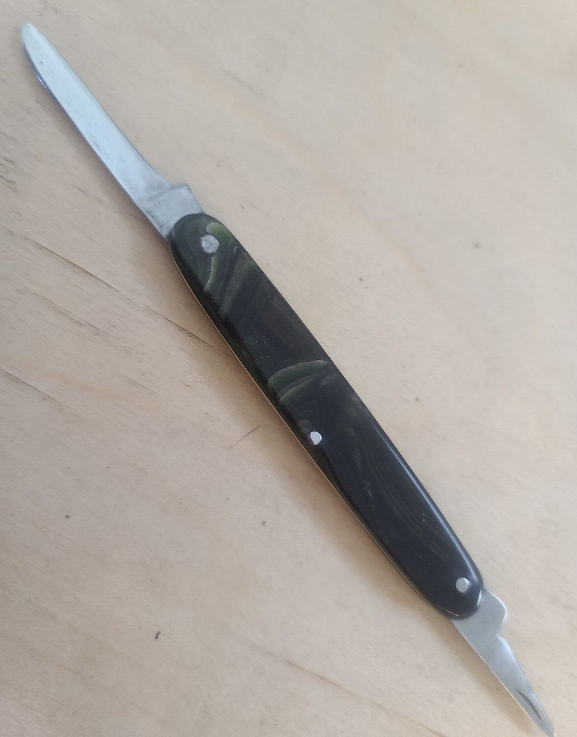 VINTAGE 1900's TERPRISE CUT. CO.3.25" CELLULOID SCALES DOUBLE CROSS PEN KNIFE