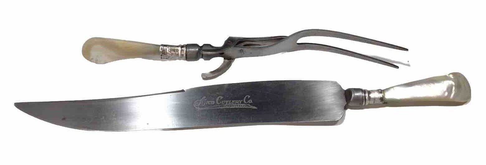 Antique Anco Cutlery Mother Of Pearl Handle Sterling Band 1880’s Carving