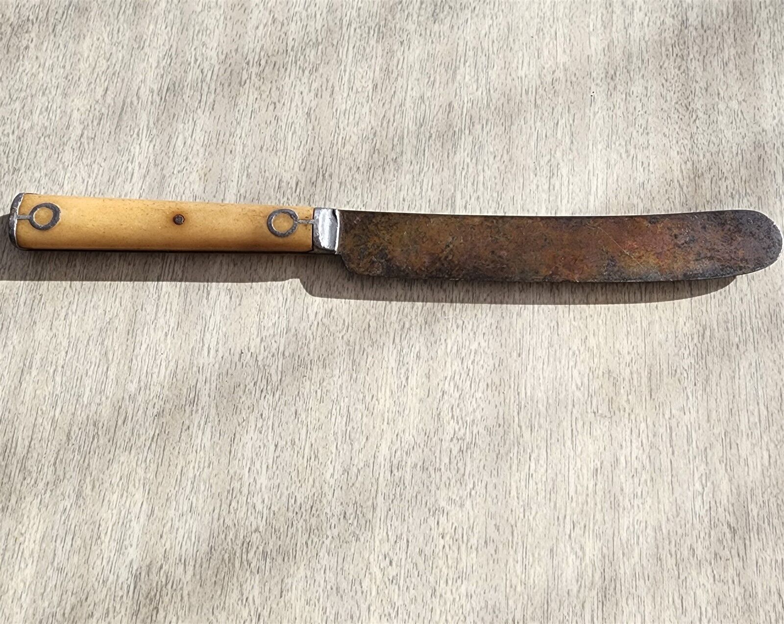 ANTIQUE 1800s TABLE KNIFE BONE HANDLE WYOMING CUTLERY COMPANY 5.25" BLADE
