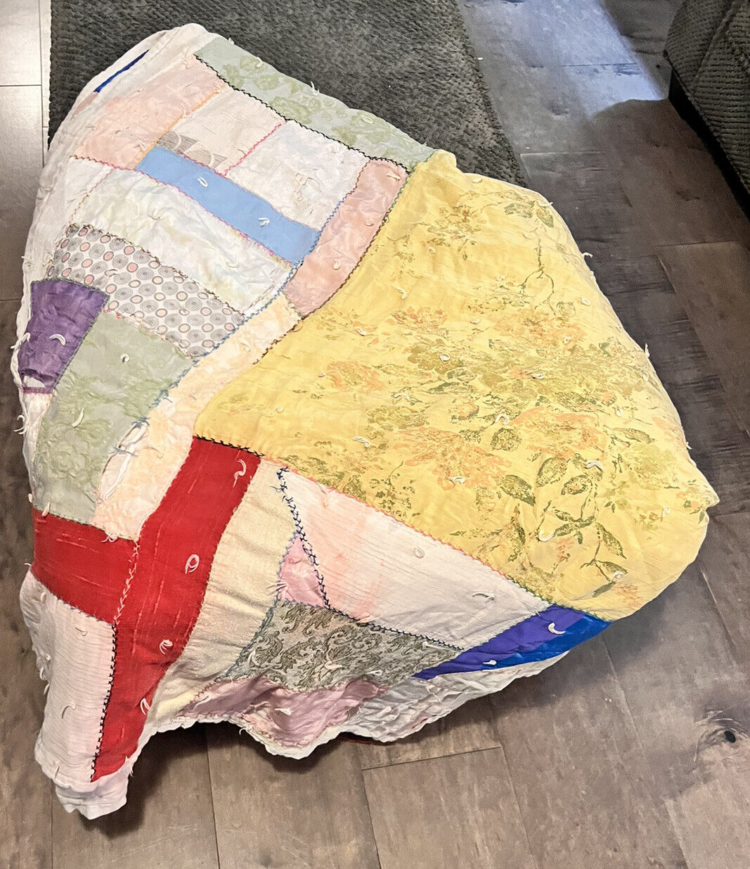 Antique Silk & Cotton Fabric Crazy Quilt Repair Cutter 1800s Victorian Prints