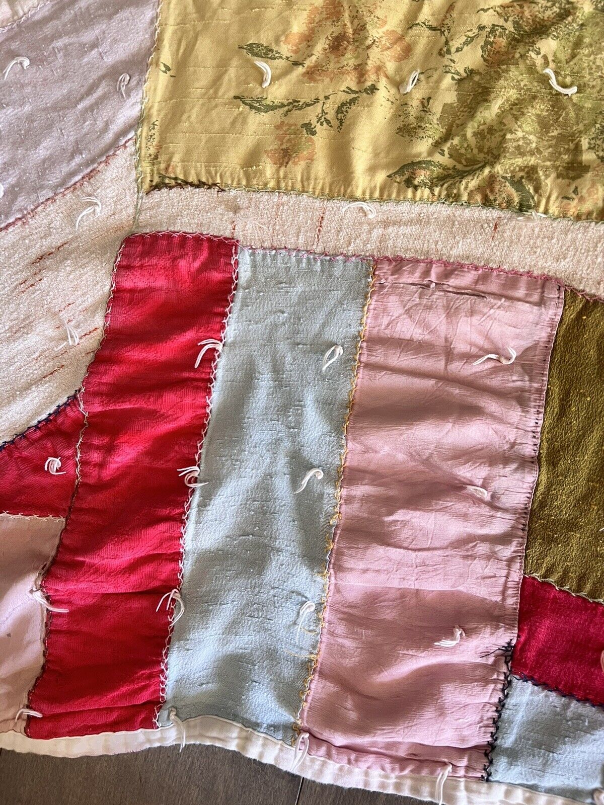 Antique Silk & Cotton Fabric Crazy Quilt Repair Cutter 1800s Victorian Prints