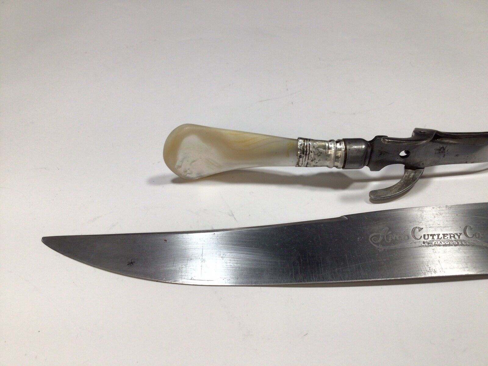 Antique Anco Cutlery Mother Of Pearl Handle Sterling Band 1880’s Carving