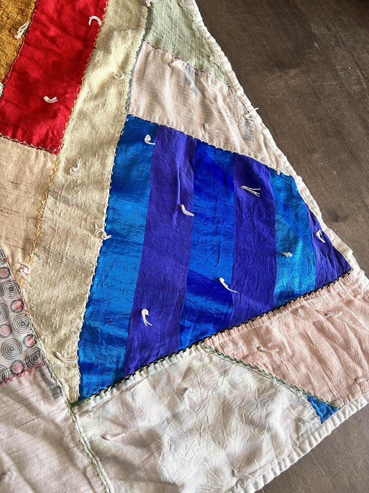 Antique Silk & Cotton Fabric Crazy Quilt Repair Cutter 1800s Victorian Prints