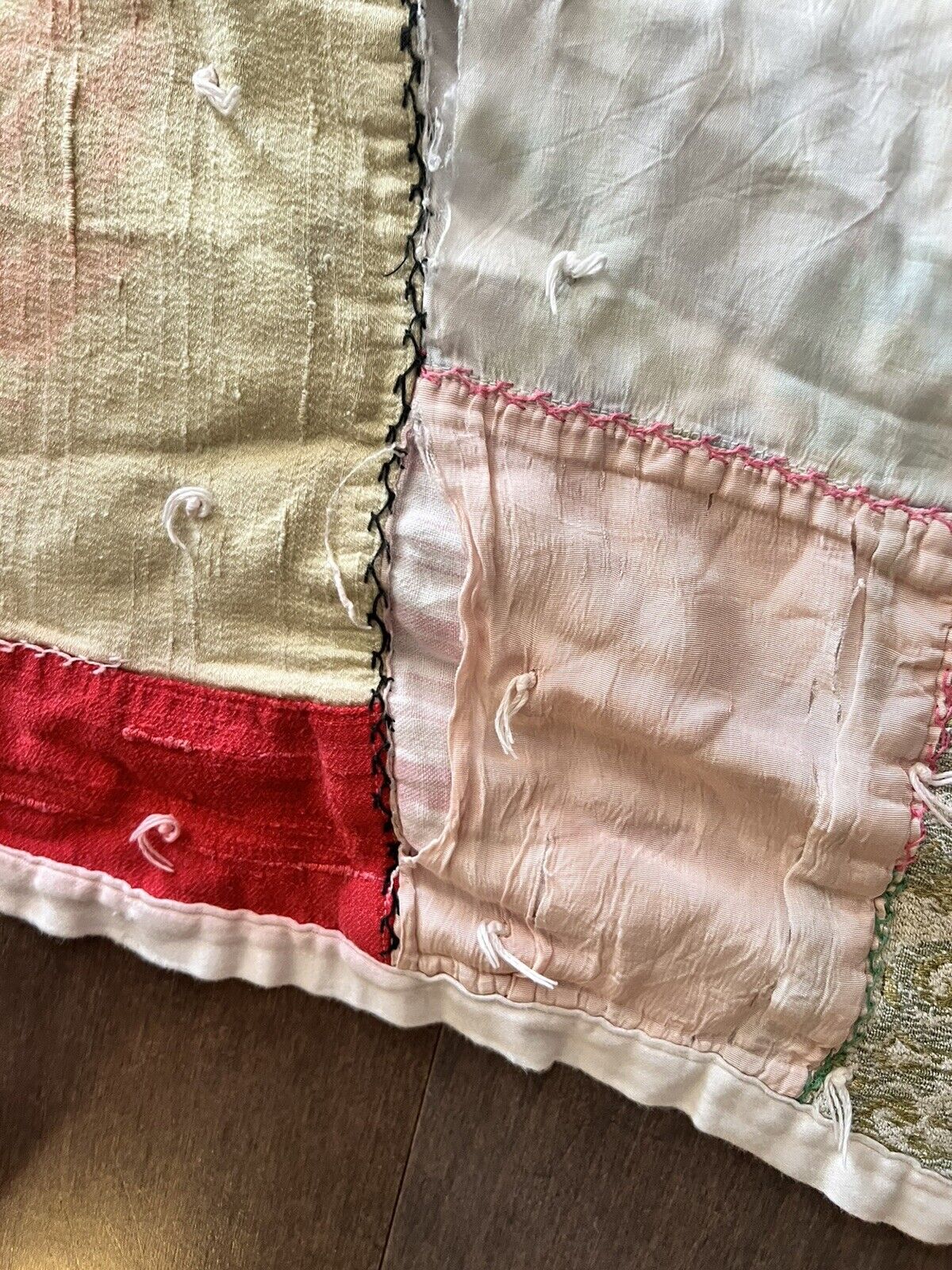 Antique Silk & Cotton Fabric Crazy Quilt Repair Cutter 1800s Victorian Prints
