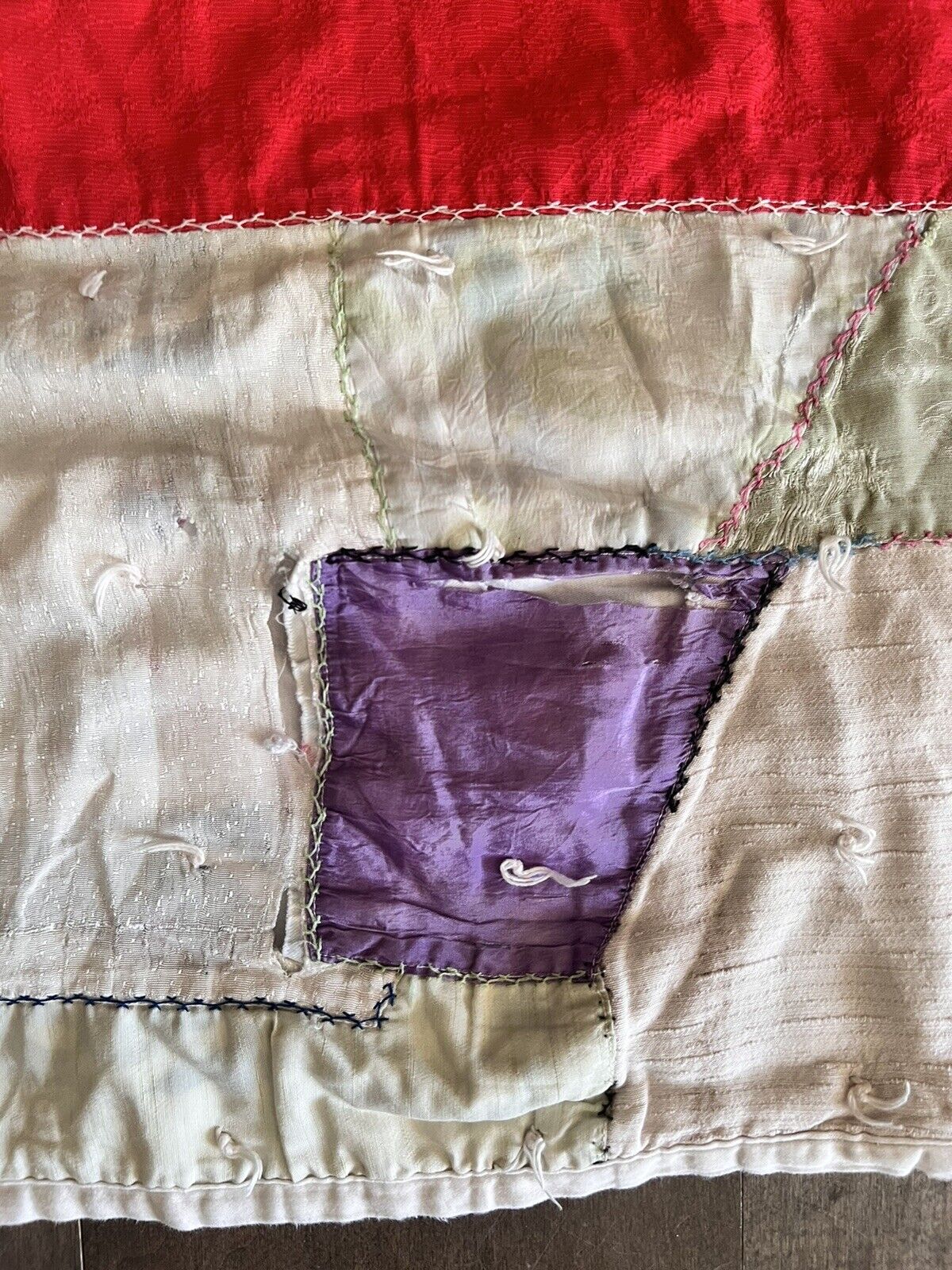 Antique Silk & Cotton Fabric Crazy Quilt Repair Cutter 1800s Victorian Prints