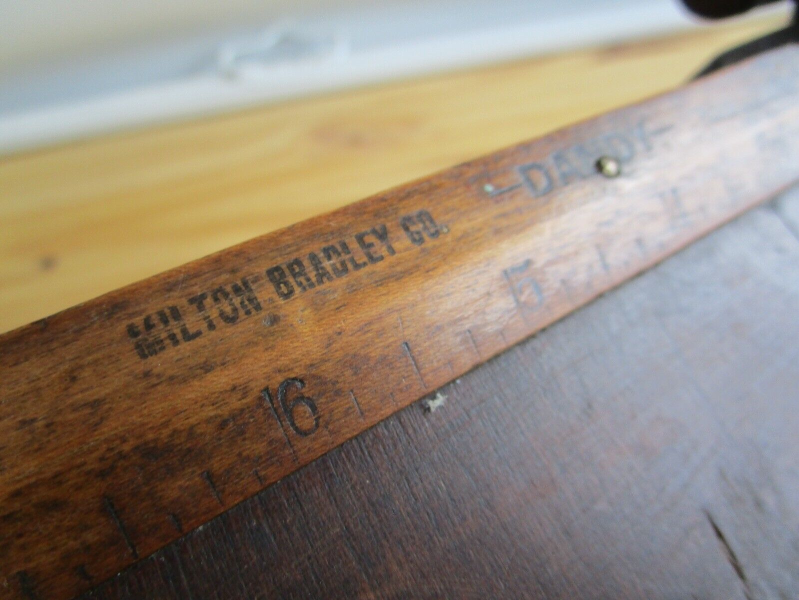 DANDY Wood PAPER CUTTER Antique MILTON BRADLY Guillotine Pat applied 1800's tool