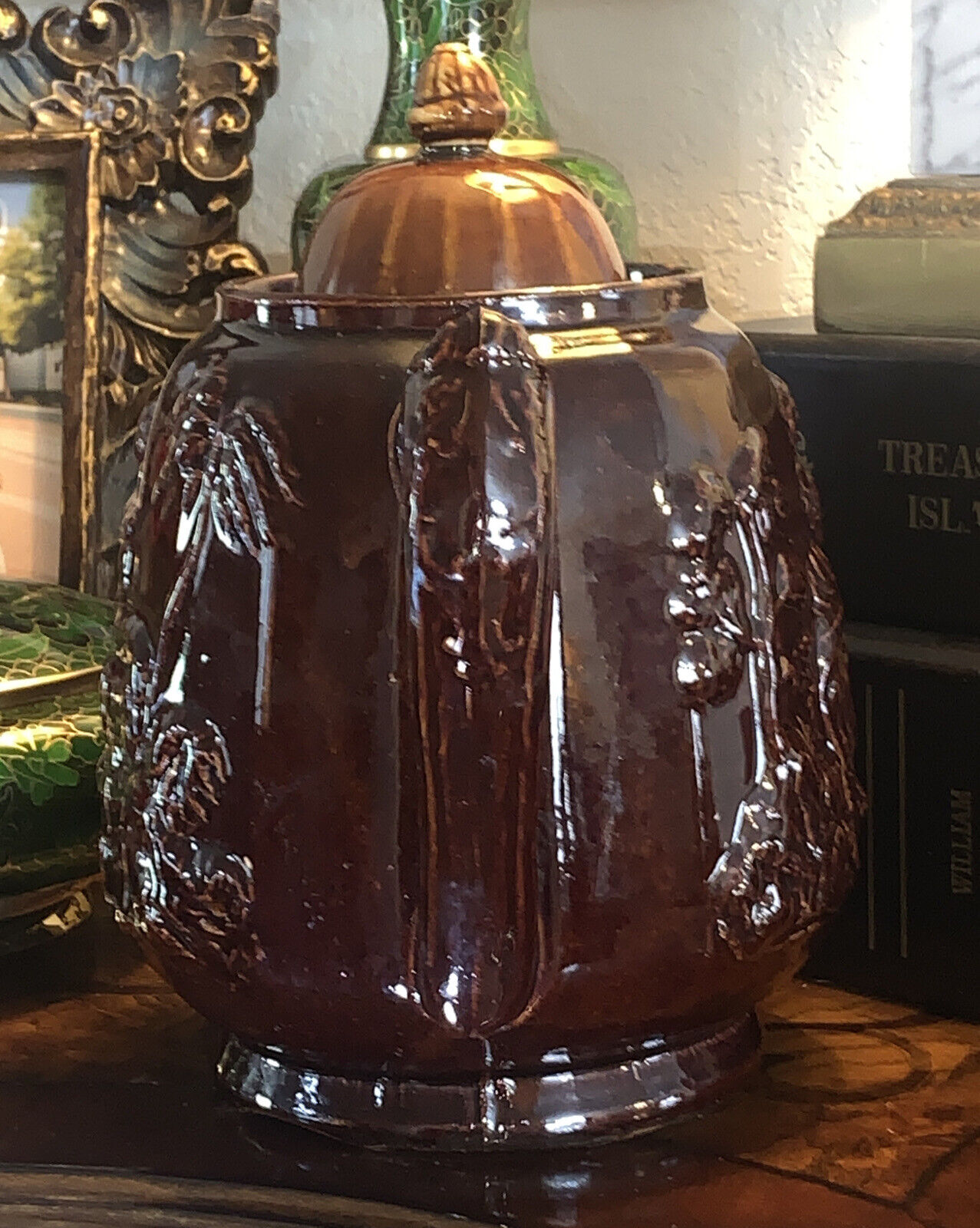 Rebekah/Rebecca at the well, teapot. Antique-Rockingham glaze