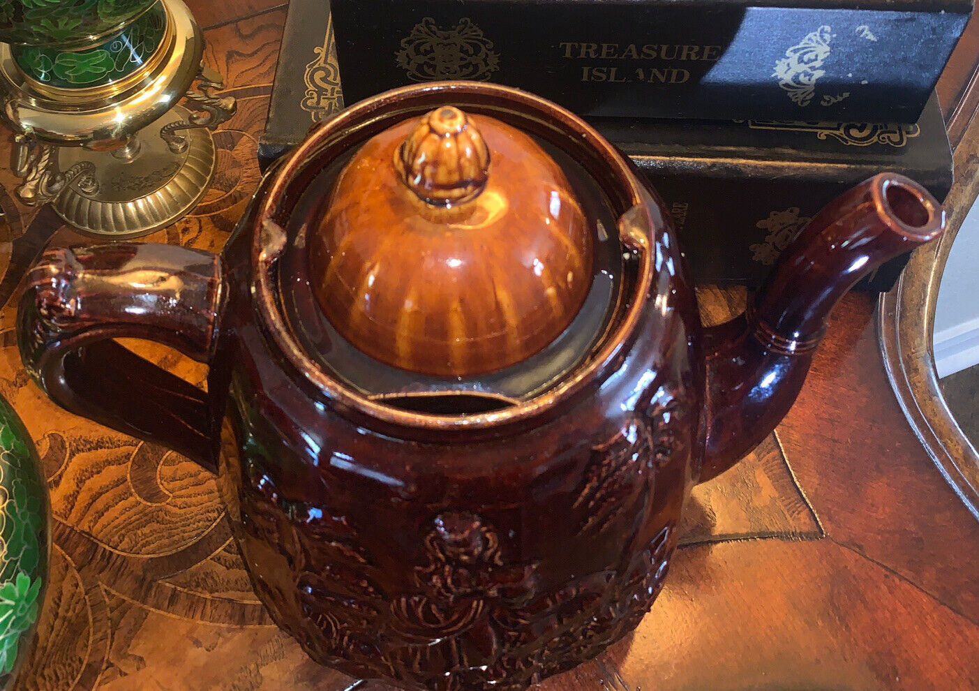 Rebekah/Rebecca at the well, teapot. Antique-Rockingham glaze