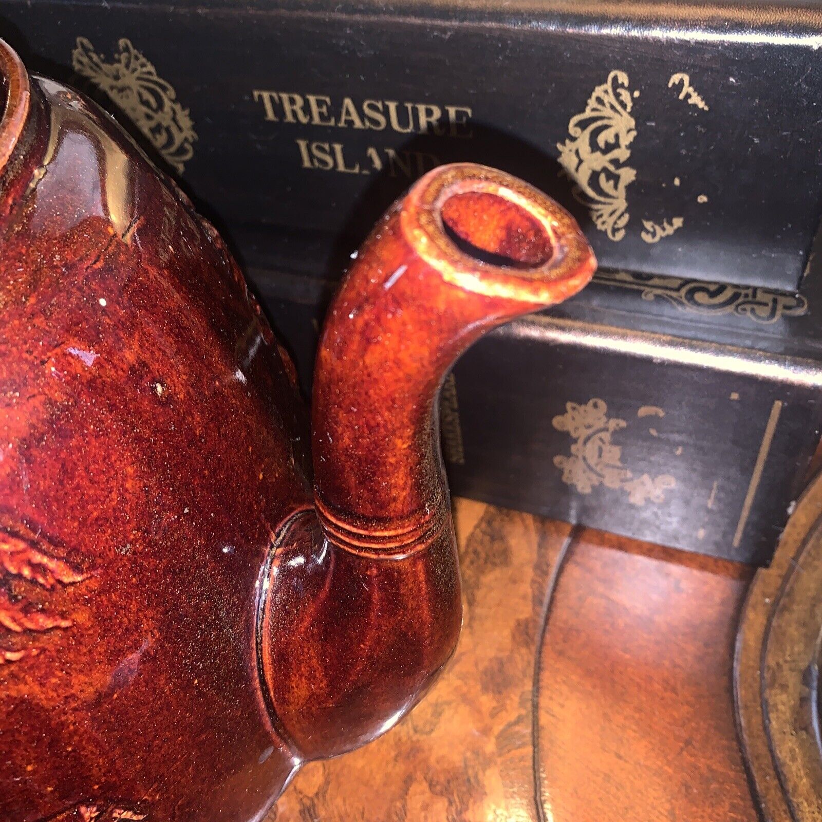 Rebekah/Rebecca at the well, teapot. Antique-Rockingham glaze