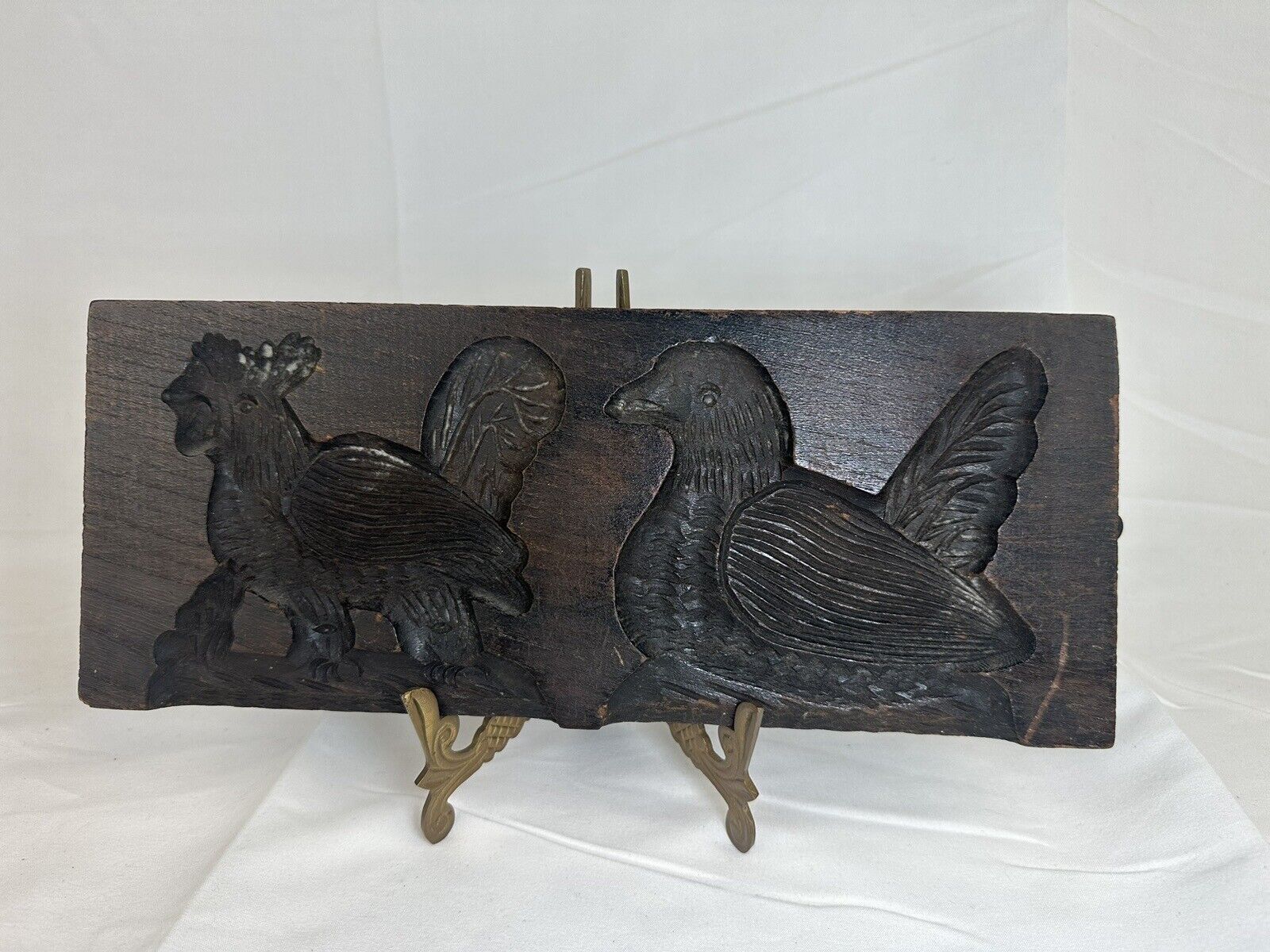 Antique Rare Collectible Primitive Cookie Mold Rooster & Hen, Early 1800’s B18