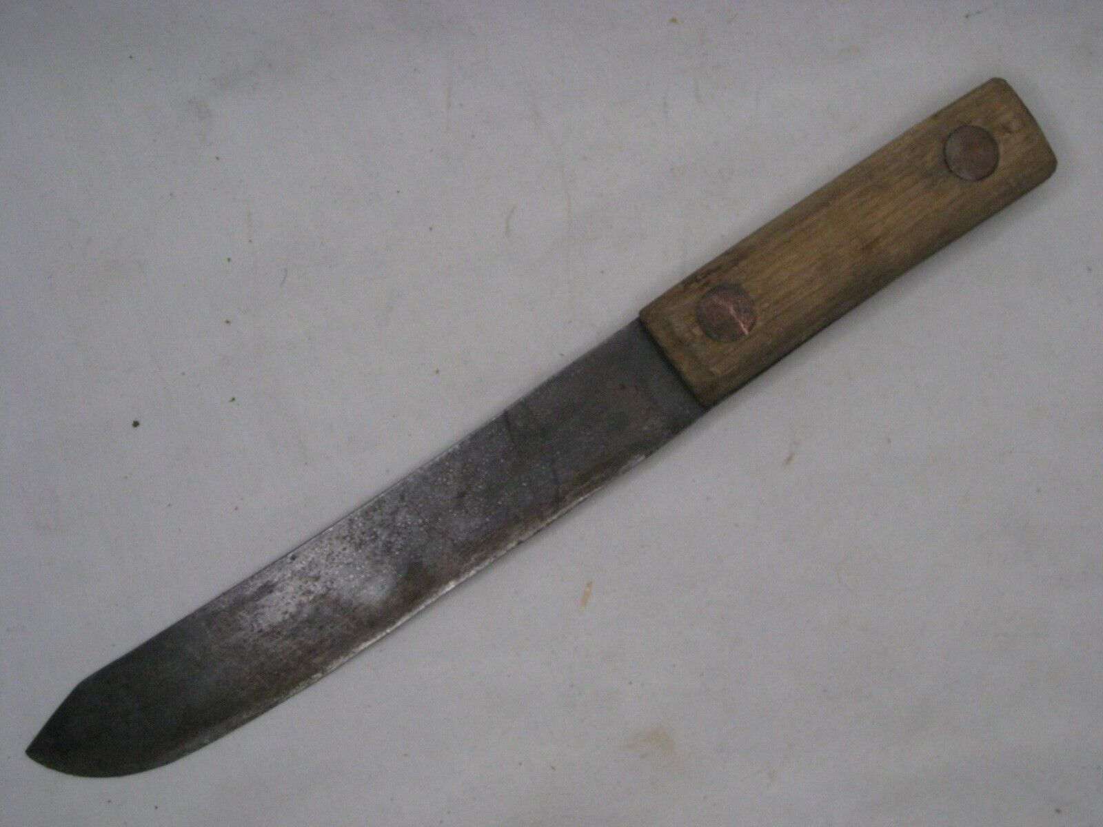 antique knife fixed blade large copper rivet wood handle 1800's kitchen cutlery