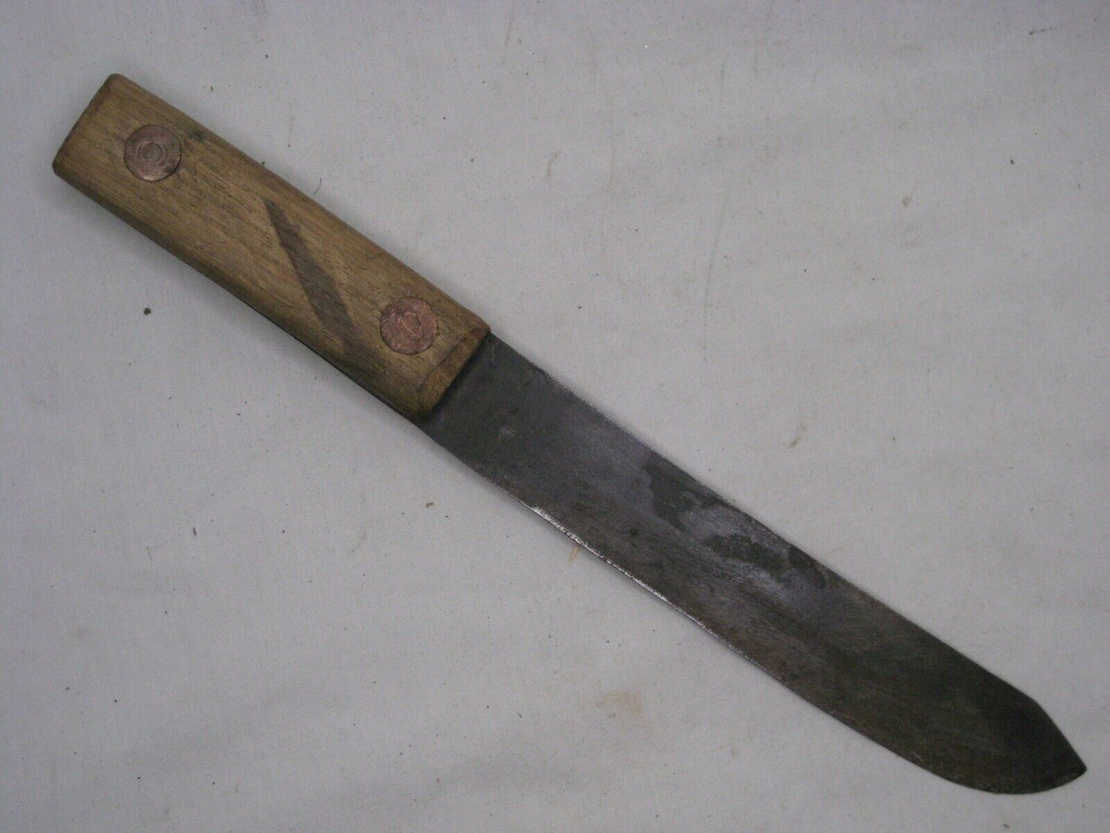 antique knife fixed blade large copper rivet wood handle 1800's kitchen cutlery