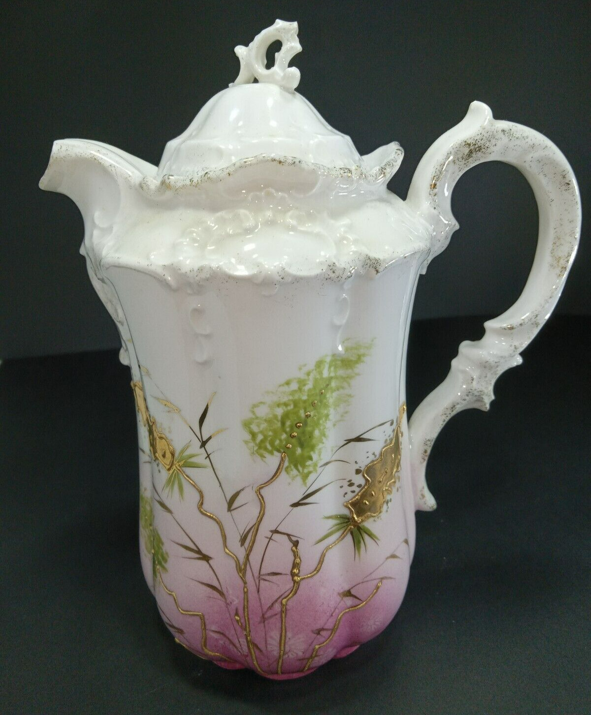 RS PRUSSIA Chocolate Pot Embossed Hand Painted Marked Early 1800s Art Nouveau