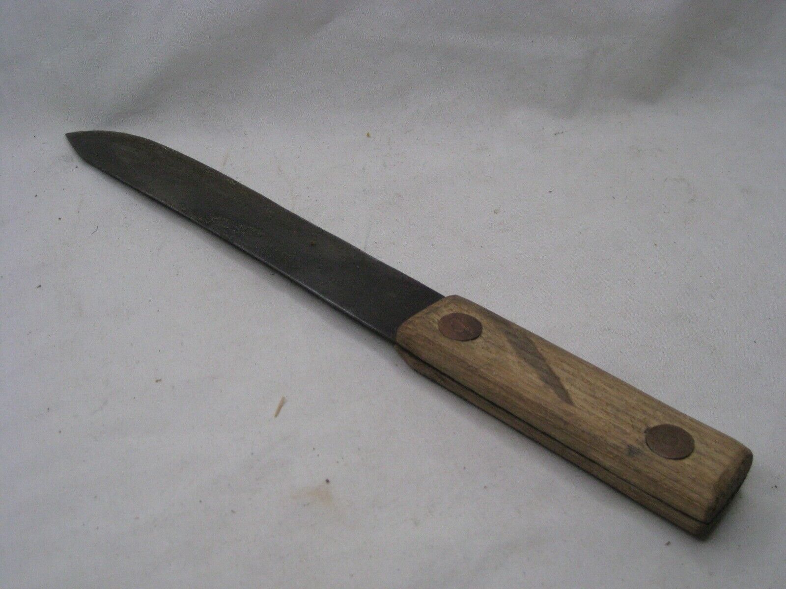 antique knife fixed blade large copper rivet wood handle 1800's kitchen cutlery