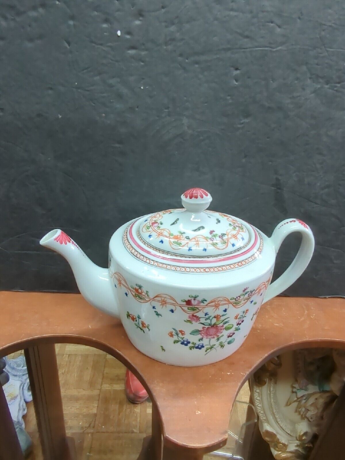 Antique Polychrome Porcelain English Floral Spray Teapot Late Georgian 1800