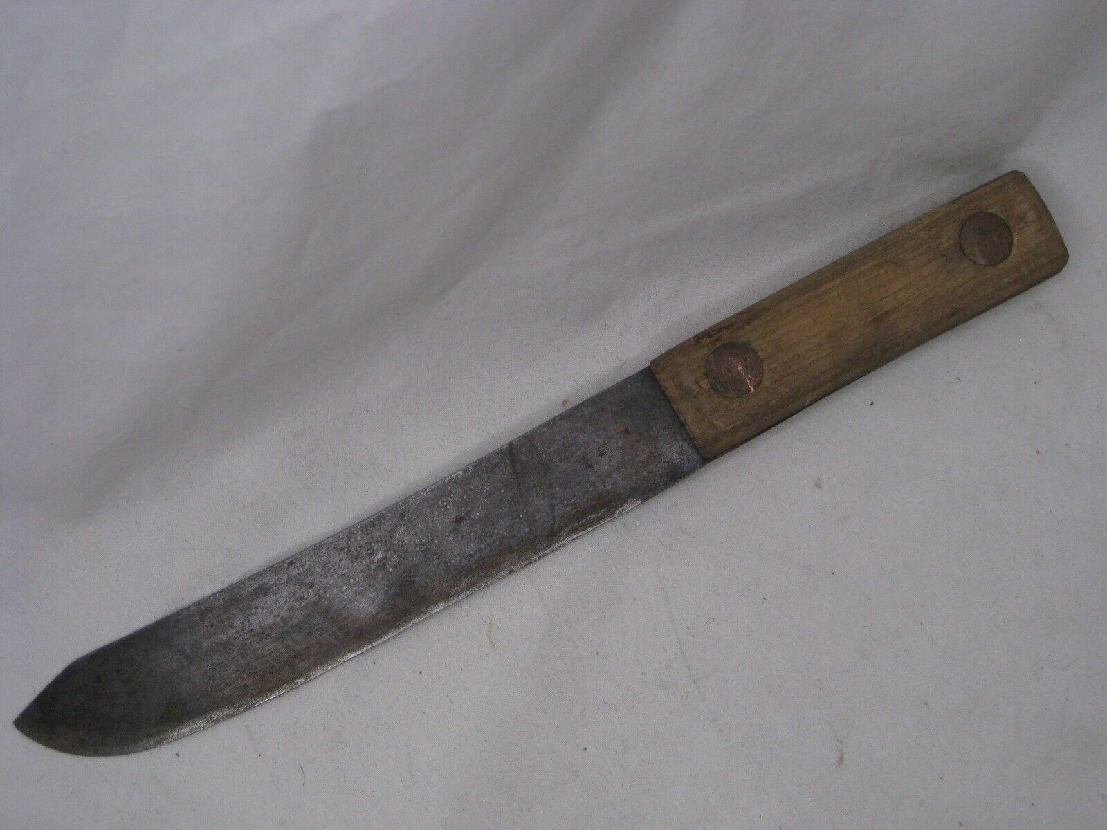 antique knife fixed blade large copper rivet wood handle 1800's kitchen cutlery