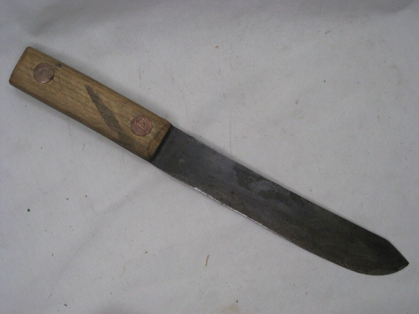 antique knife fixed blade large copper rivet wood handle 1800's kitchen cutlery