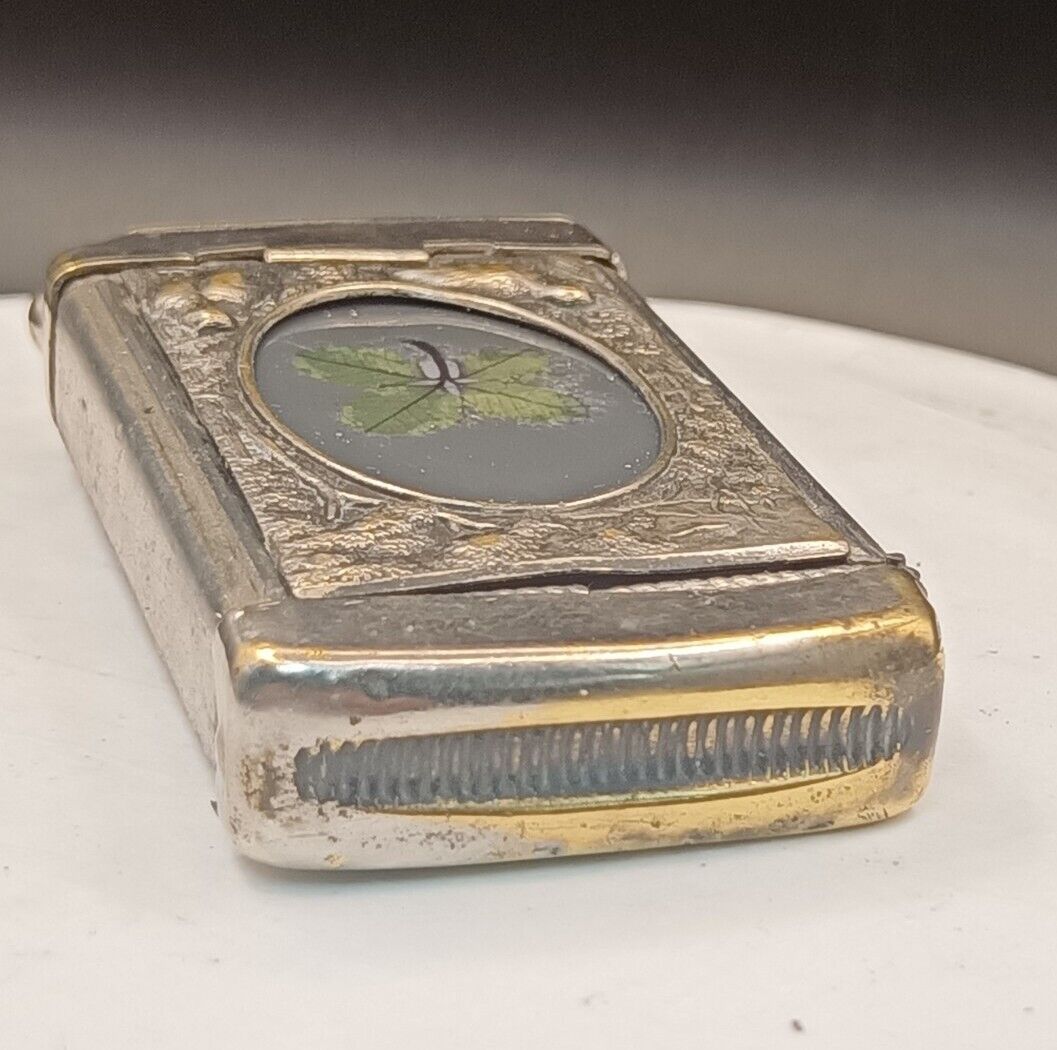 Antique Late 1800's Cigar Cutter / Match Safe Art Nouveau 4 Leaf Clover & Moose 