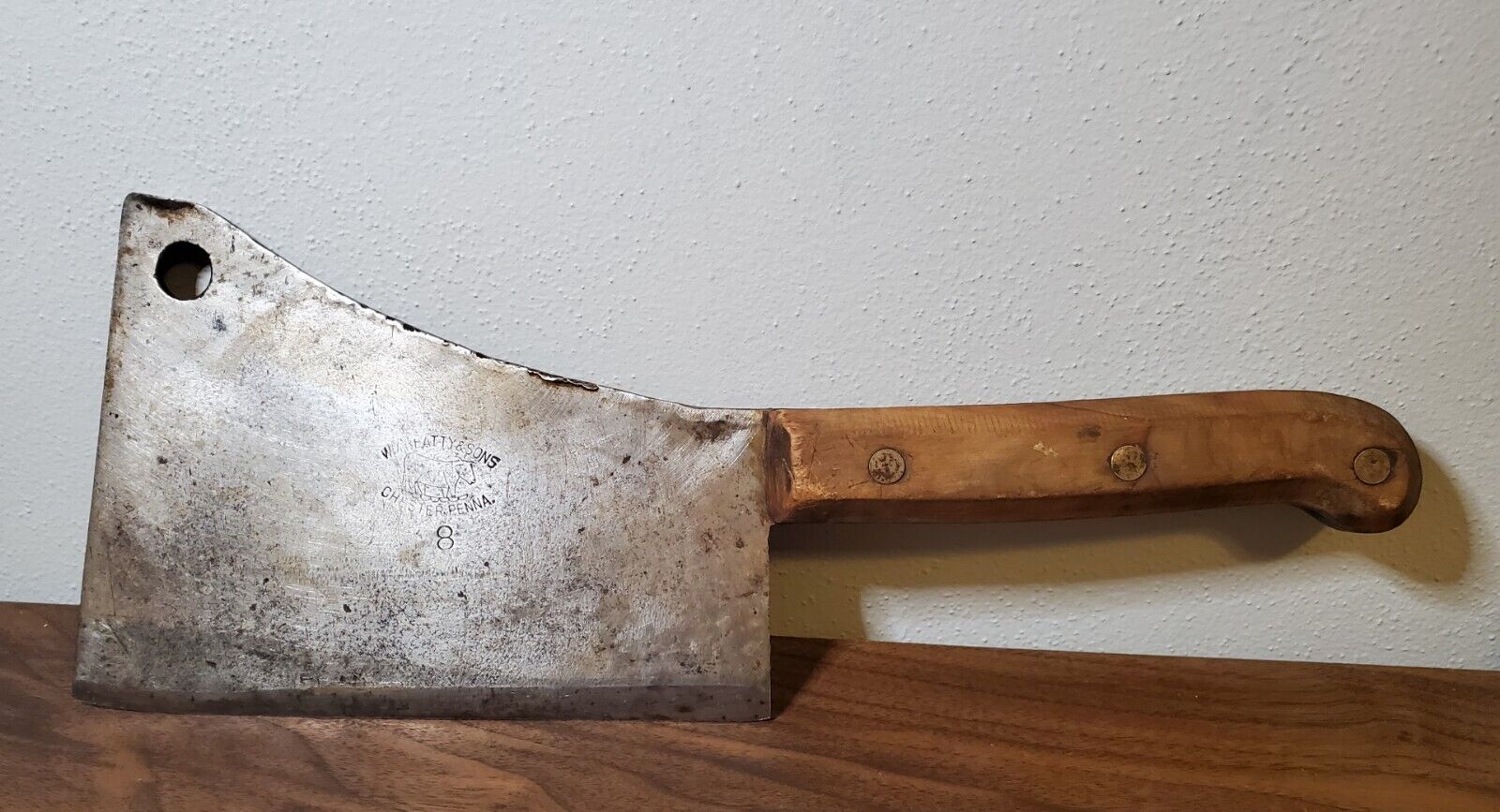 1800’s WM BEATTY & SON ANTIQUE MEAT CLEAVER CHESTER PA. NO.8 Great Condition