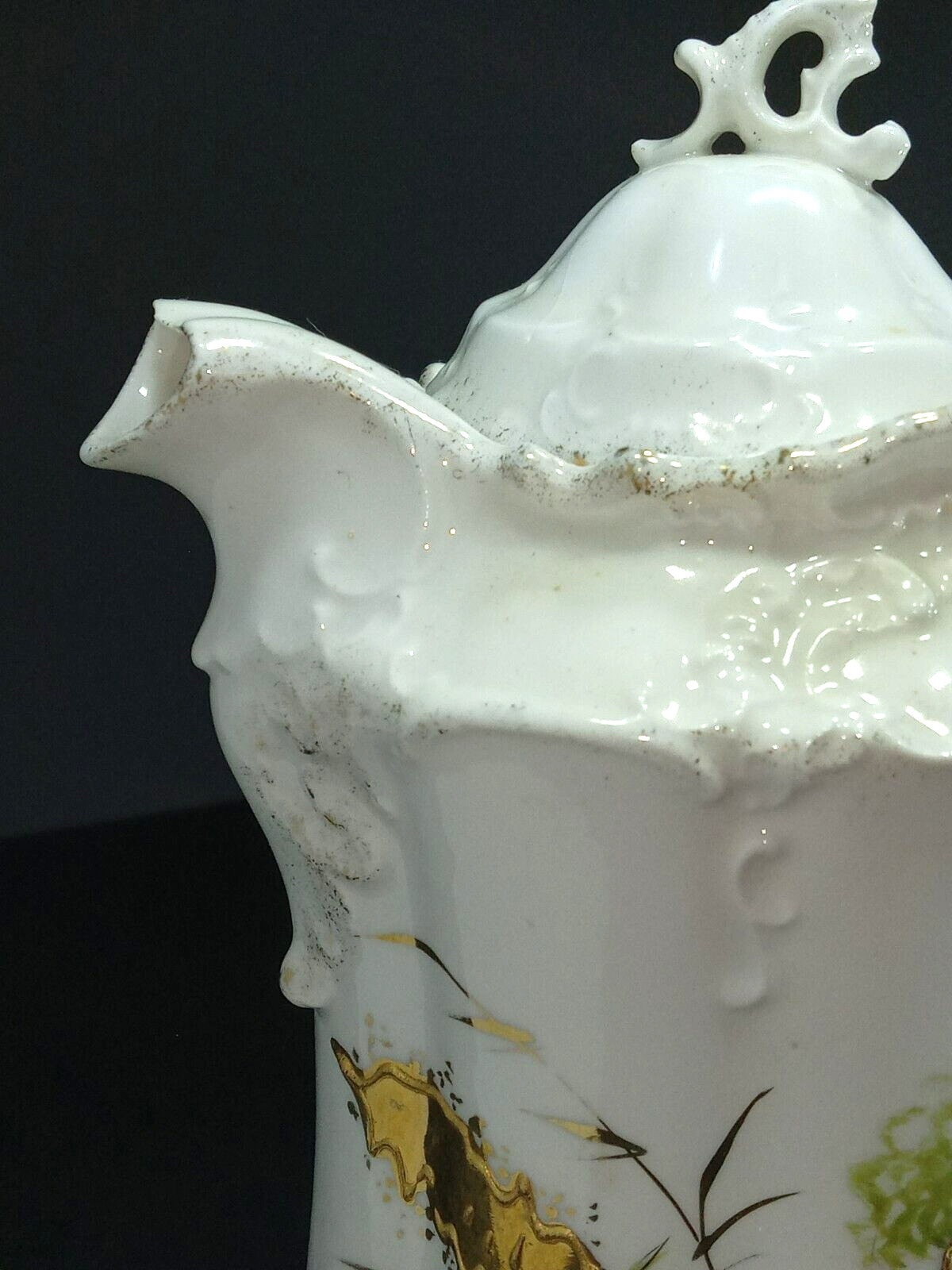 RS PRUSSIA Chocolate Pot Embossed Hand Painted Marked Early 1800s Art Nouveau