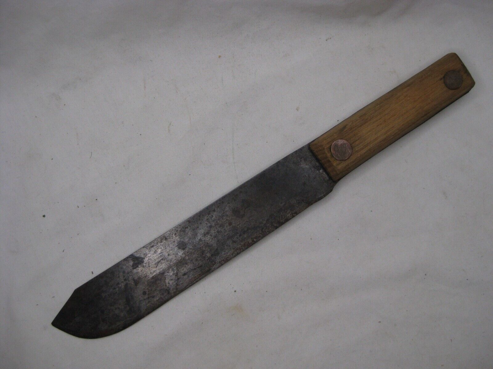 antique knife fixed blade large copper rivet wood handle 1800's kitchen cutlery