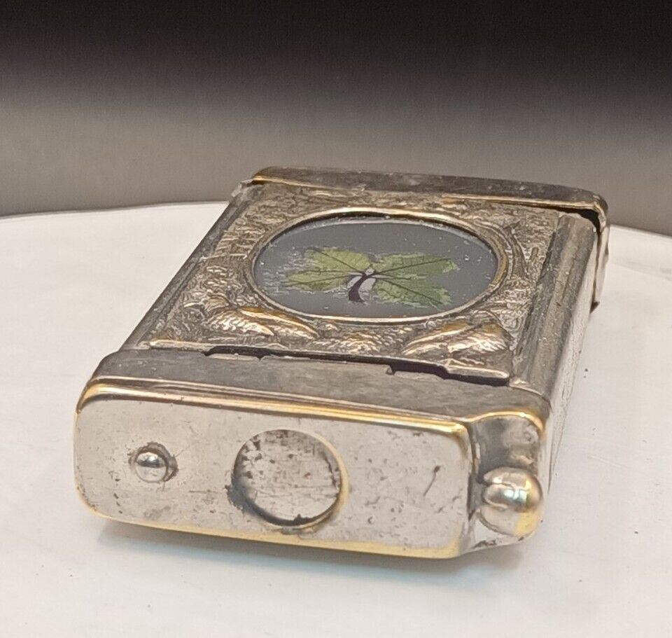Antique Late 1800's Cigar Cutter / Match Safe Art Nouveau 4 Leaf Clover & Moose 