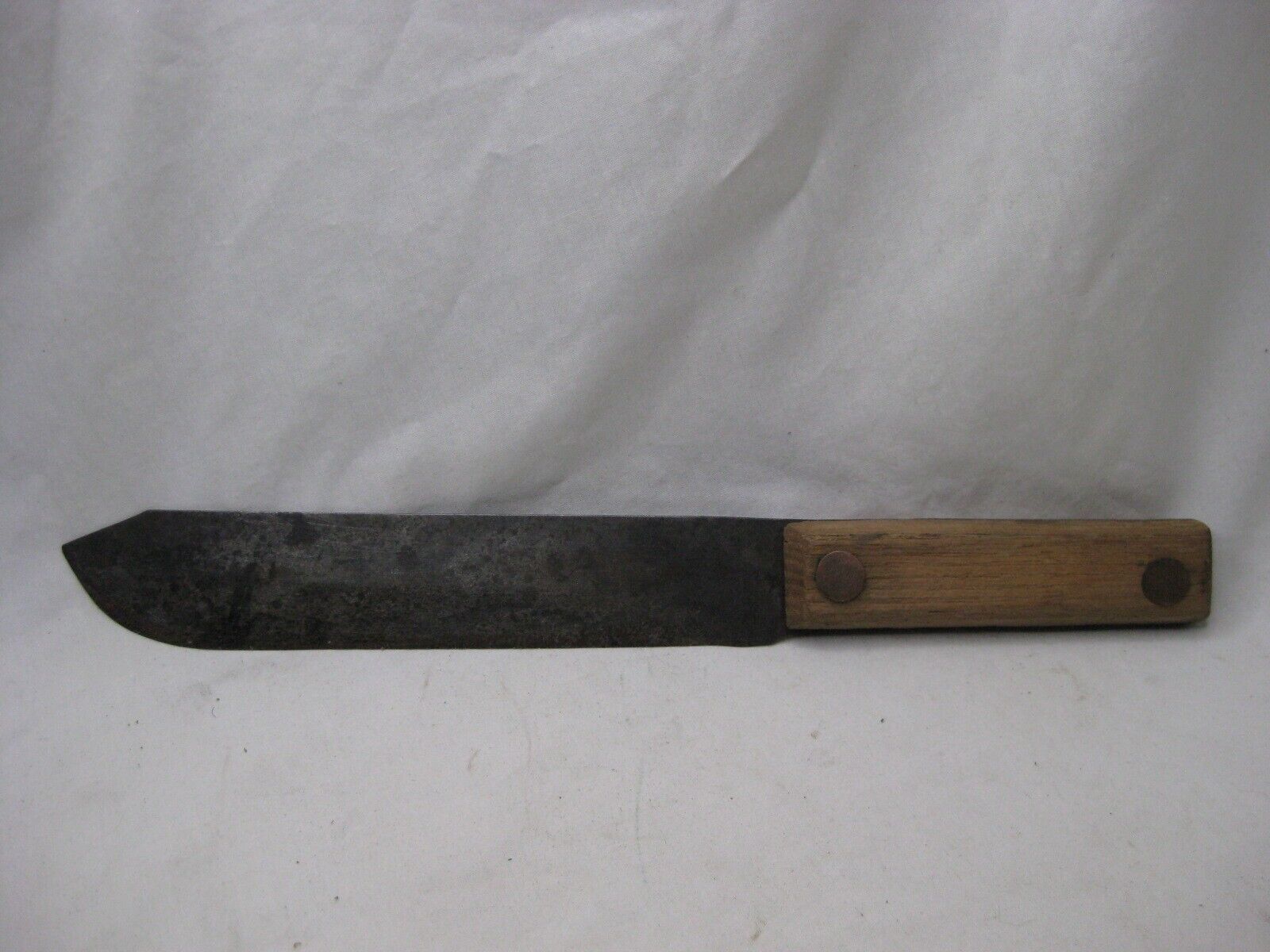 antique knife fixed blade large copper rivet wood handle 1800's kitchen cutlery