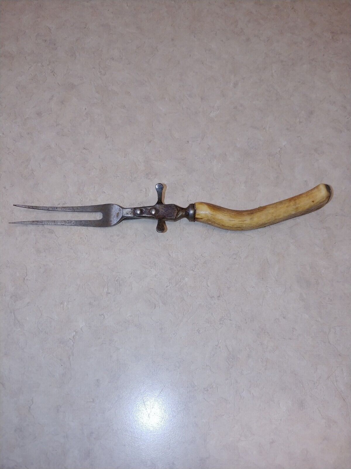Vintage 1800's Steel carving 10 in Fork with Stag Horn antler Handle cutlery