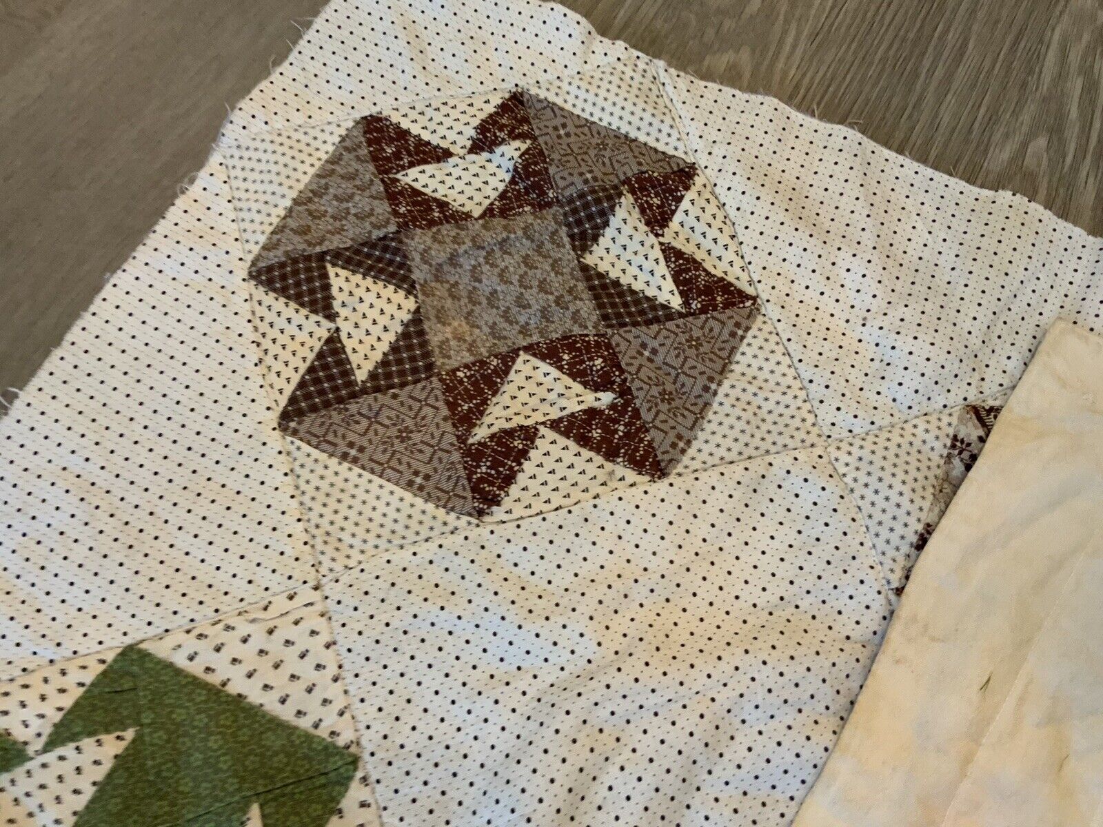 Antique Patchwork Quilt, Cutter, As Is, T’s, Early 1900’s, Brown, Multi