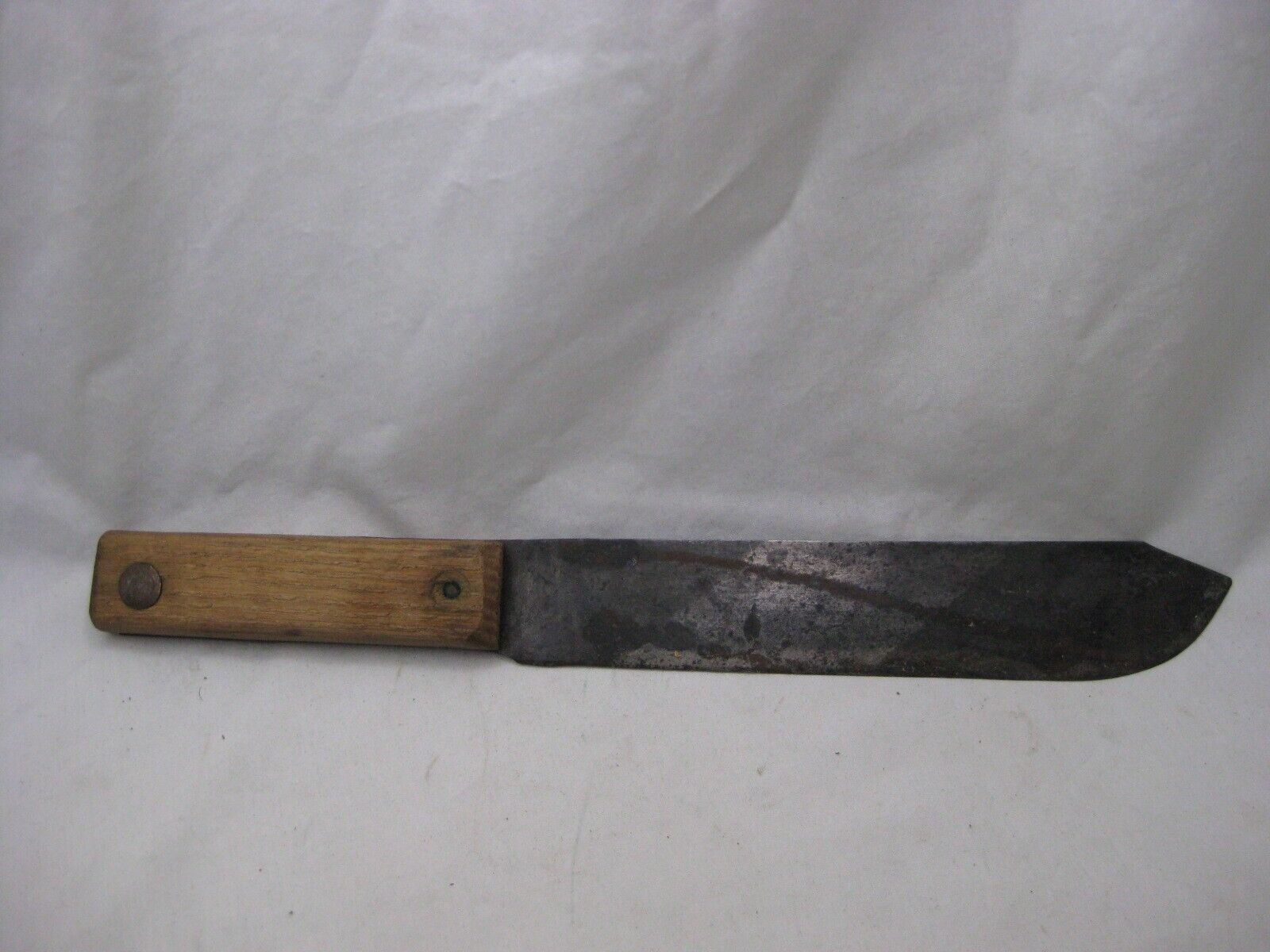 antique knife fixed blade large copper rivet wood handle 1800's kitchen cutlery
