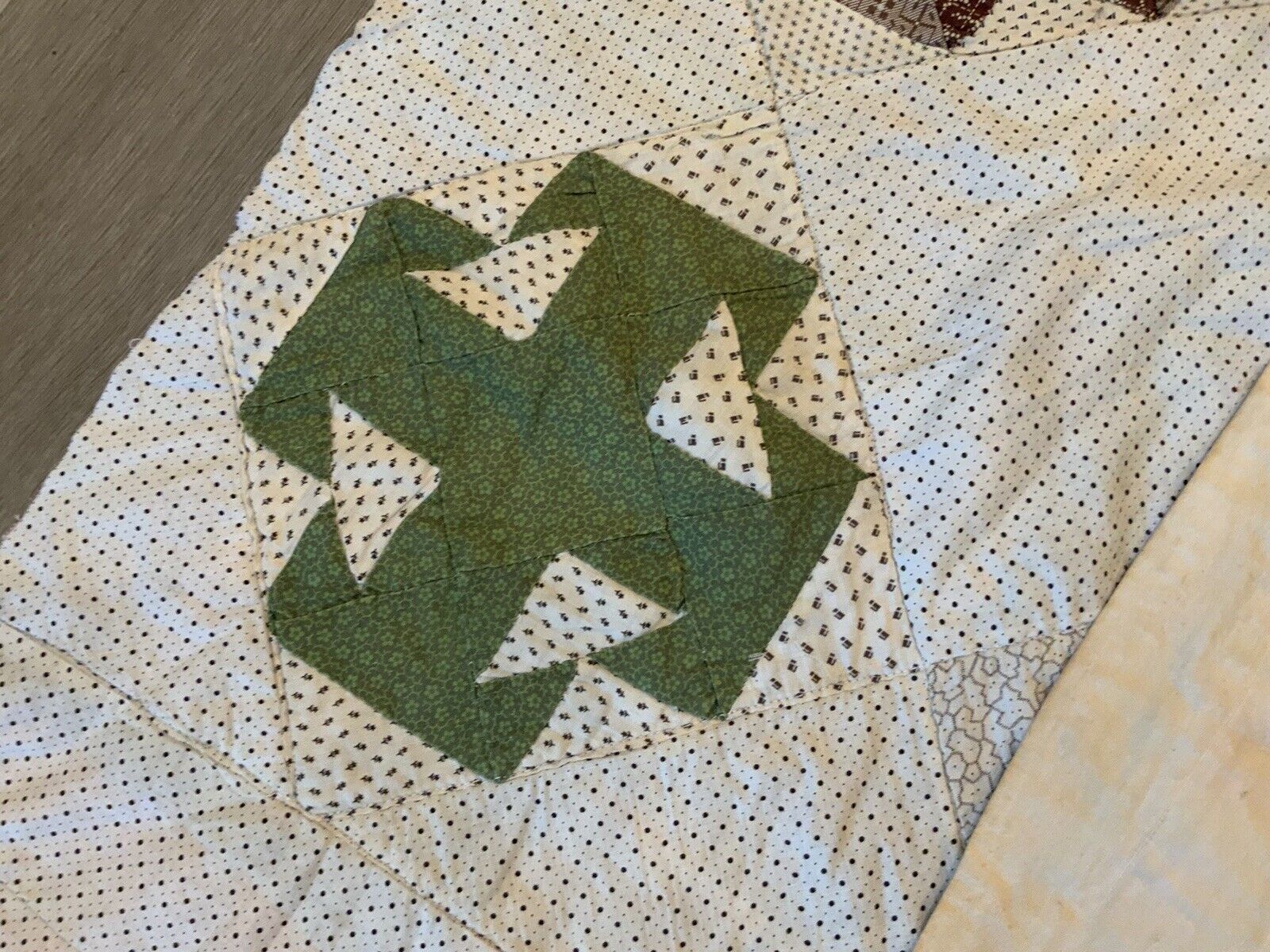 Antique Patchwork Quilt, Cutter, As Is, T’s, Early 1900’s, Brown, Multi