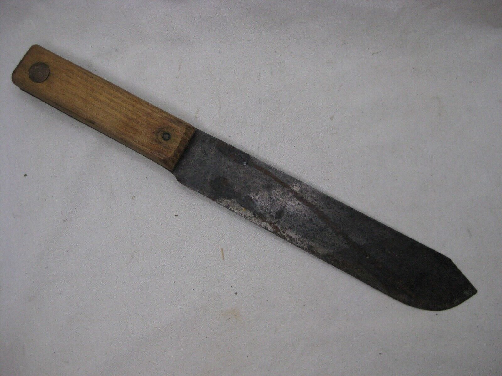 antique knife fixed blade large copper rivet wood handle 1800's kitchen cutlery
