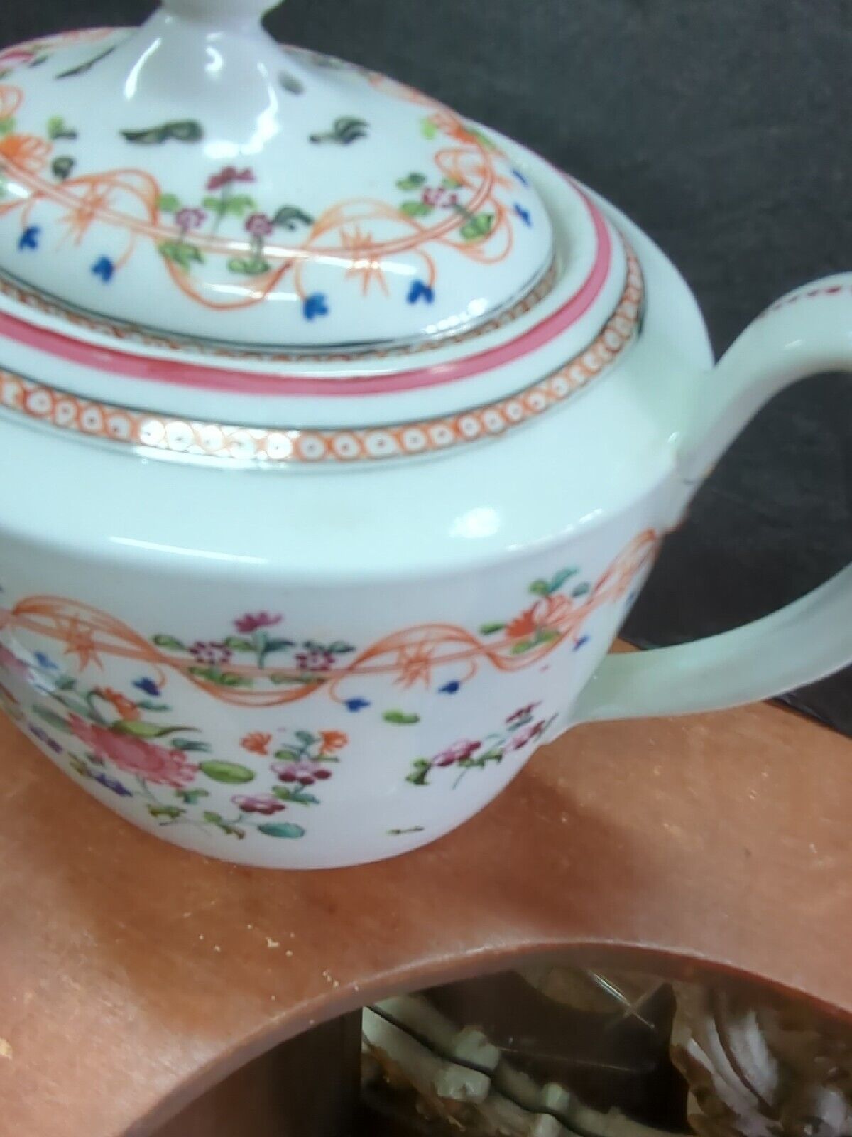 Antique Polychrome Porcelain English Floral Spray Teapot Late Georgian 1800
